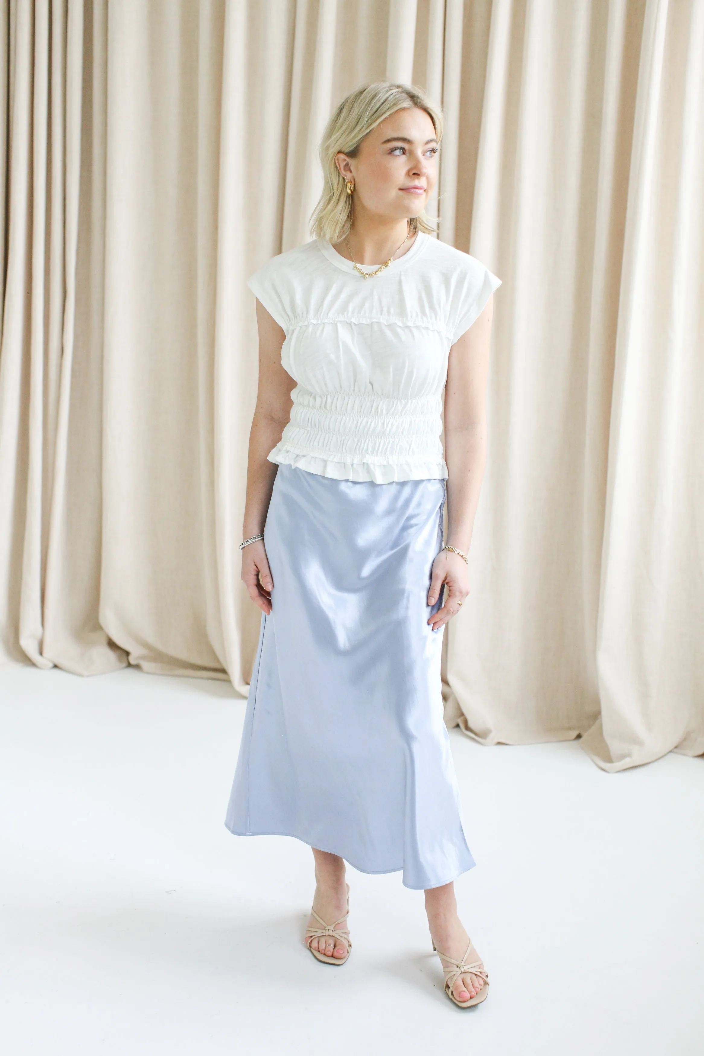 Sky Slip Skirt Fashion Week Ready Smart Look