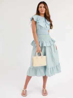 Carla Skirt In Denim Blue Pleated Construction Everyday Favorite