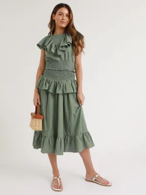 Matte Finish Crochet Style Carla Skirt In Olive