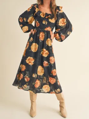 Angela Black Floral Dress Daily Go