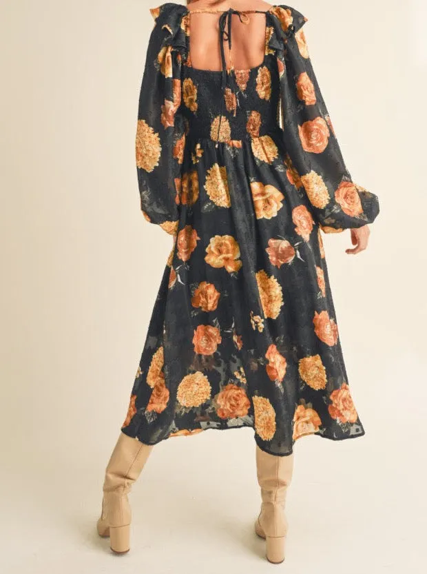 Angela Black Floral Dress Winter-Season