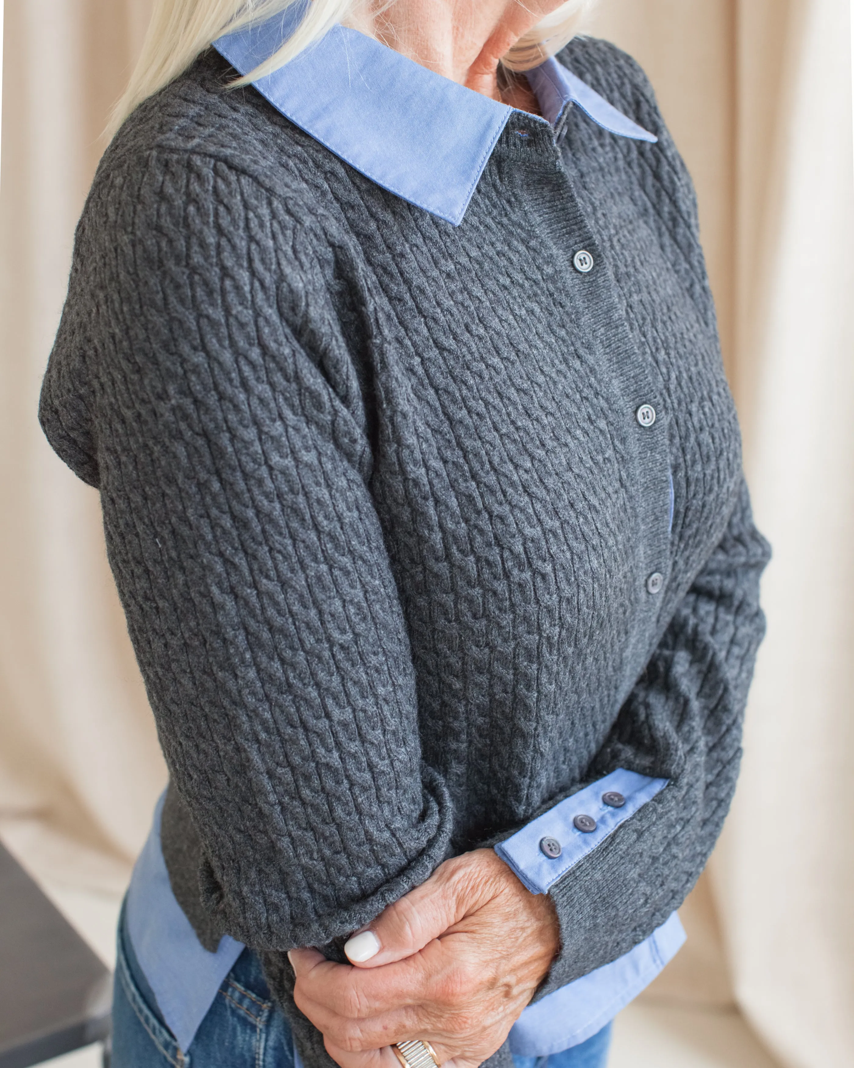 Versatile Layering Piece Light Stretch Fit Shannon Layered Cardigan