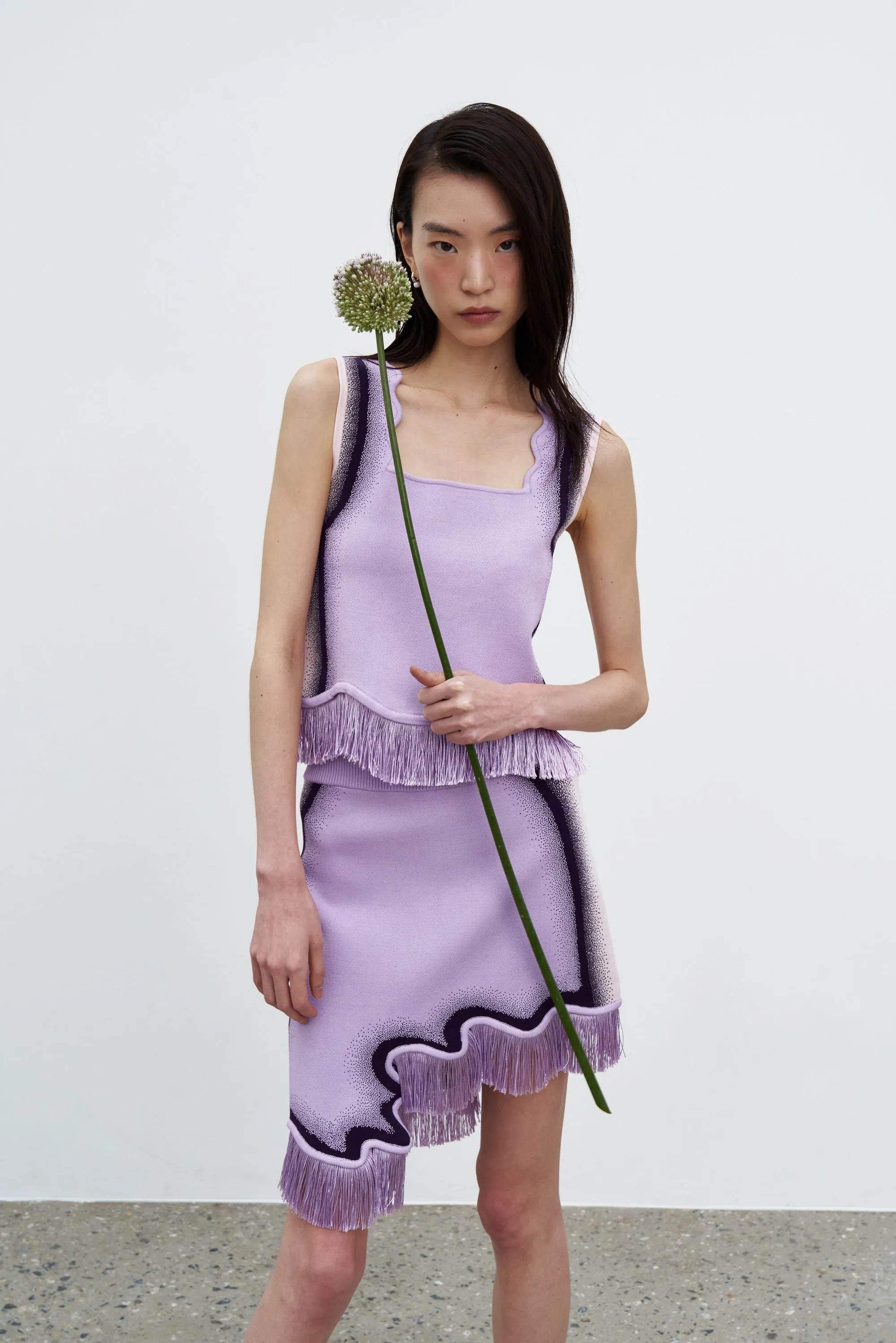 Casual Performance Fit Stylish Appearance AUDREY WAVY MINI SKIRT WITH FRINGE