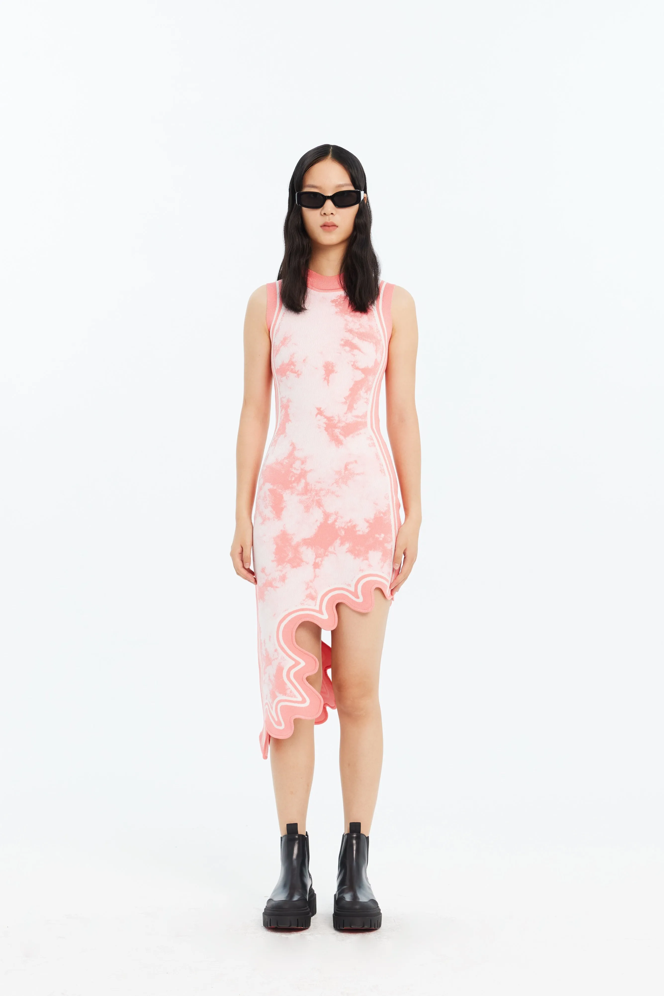 BROOKLYN ECO "TIE DYE" WAVY ASYMMETRIC DRESS Brunch Tone
