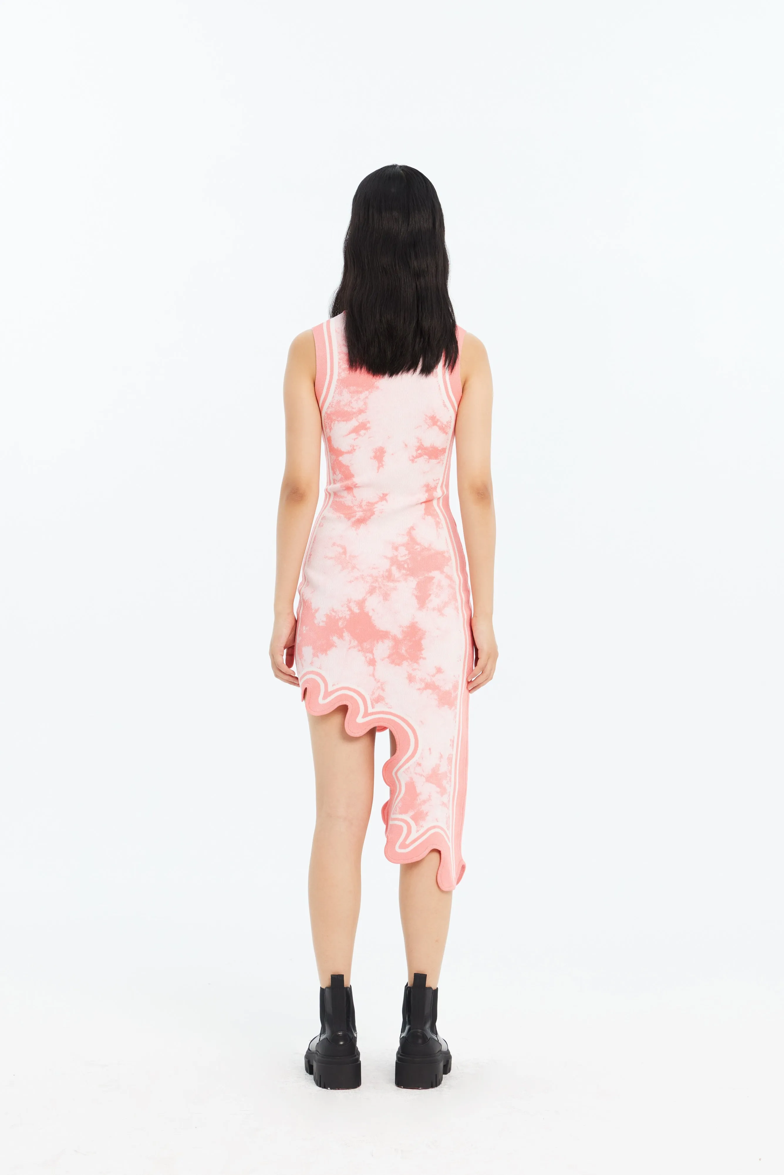 BROOKLYN ECO "TIE DYE" WAVY ASYMMETRIC DRESS Side Ruching