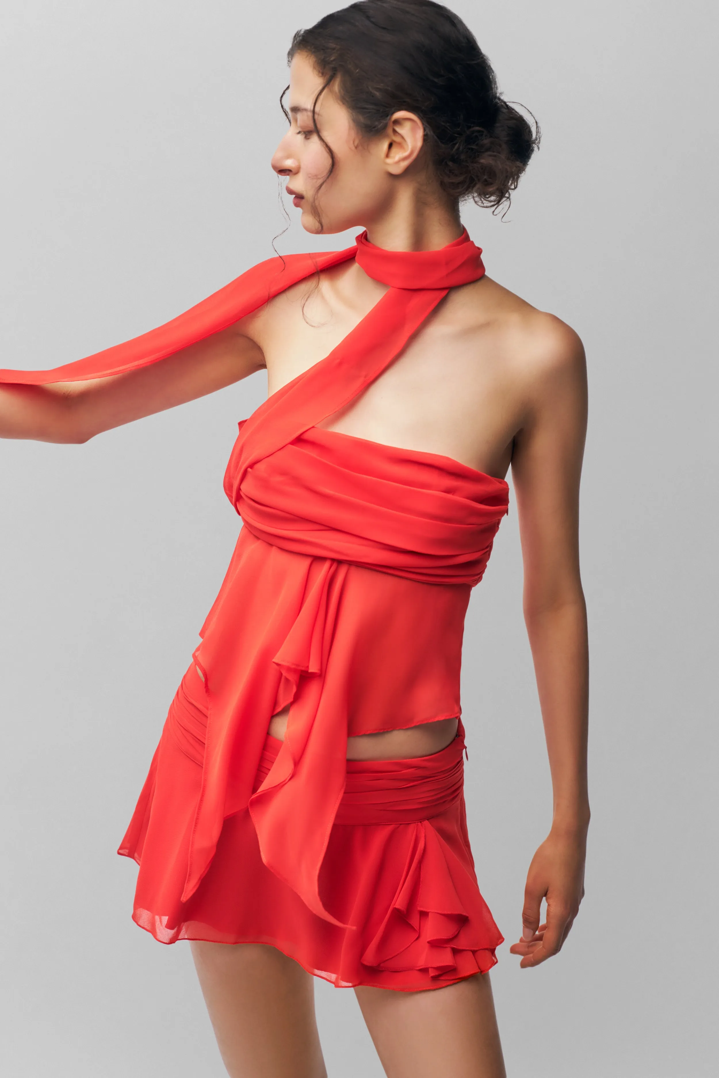 Lightwear Look Soft Combo Chiffon Slit Mini Skirt