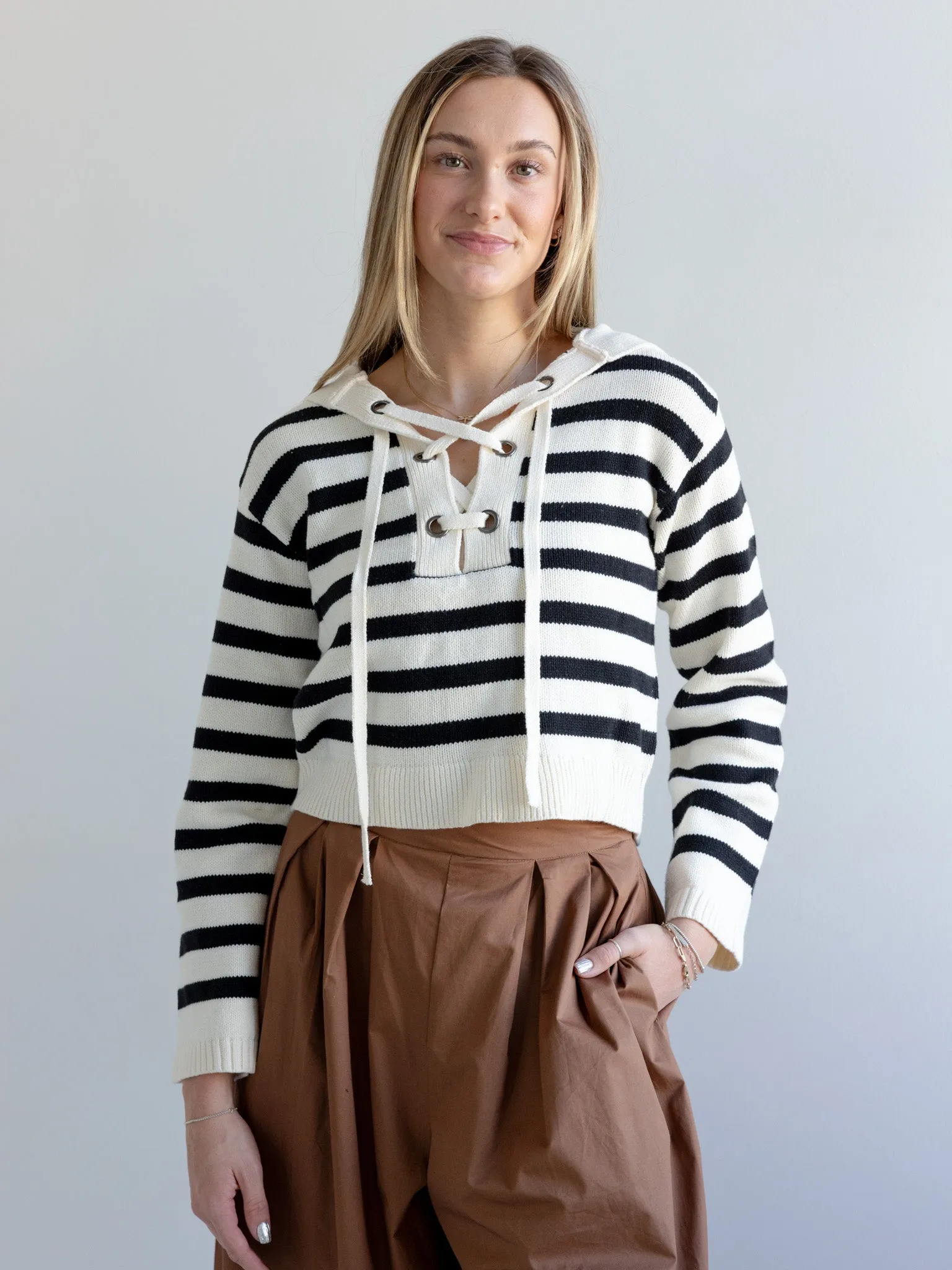 Eliza Lace-Up Sweater All Day Softness Simple Knitwear