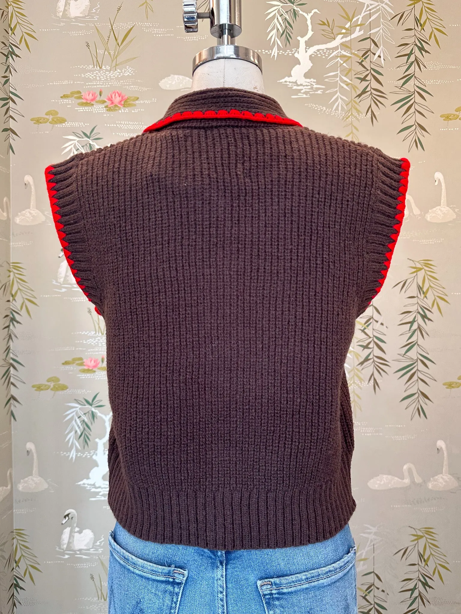 Friction Resistant Edging Layered Fashion Sailor Sleeveless Knit - Brown