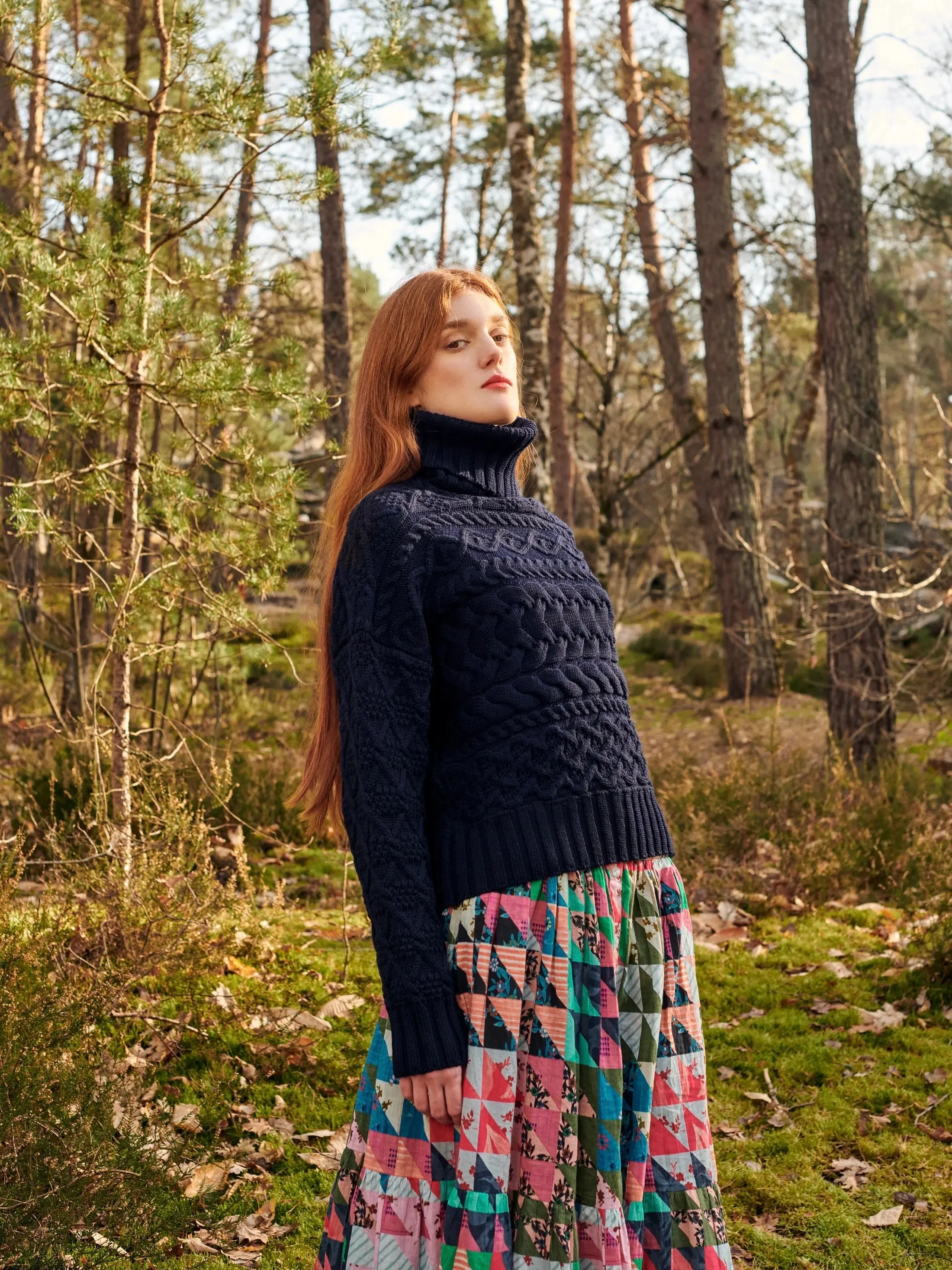 GiGi Cable Sweater Navy Flexible Movement Plush Inner Lining