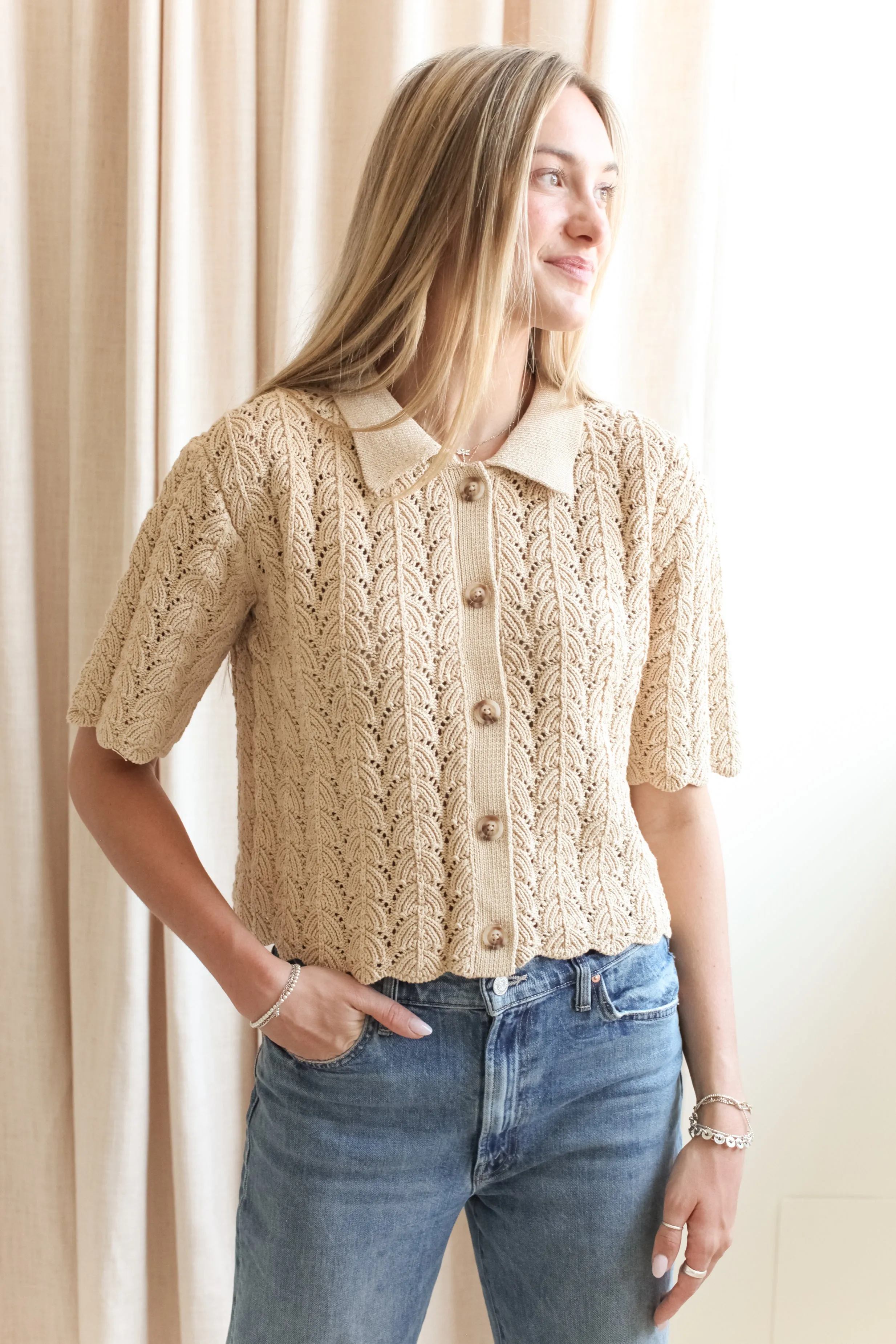 Esther Crocheted Cardigan- Camel Stylish Comfort Performance Comfort