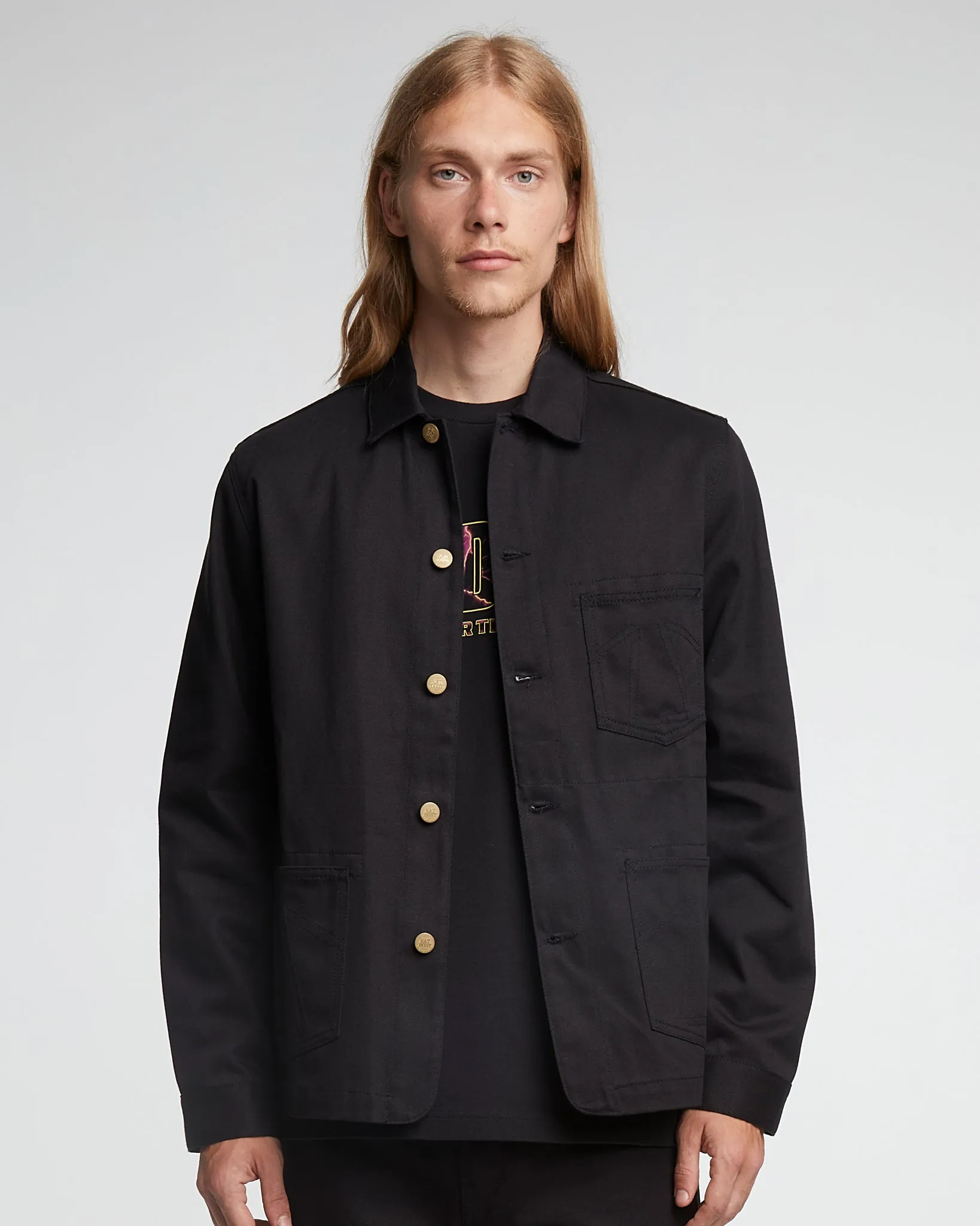Chore Jacket Garage Cotton Black High Collar