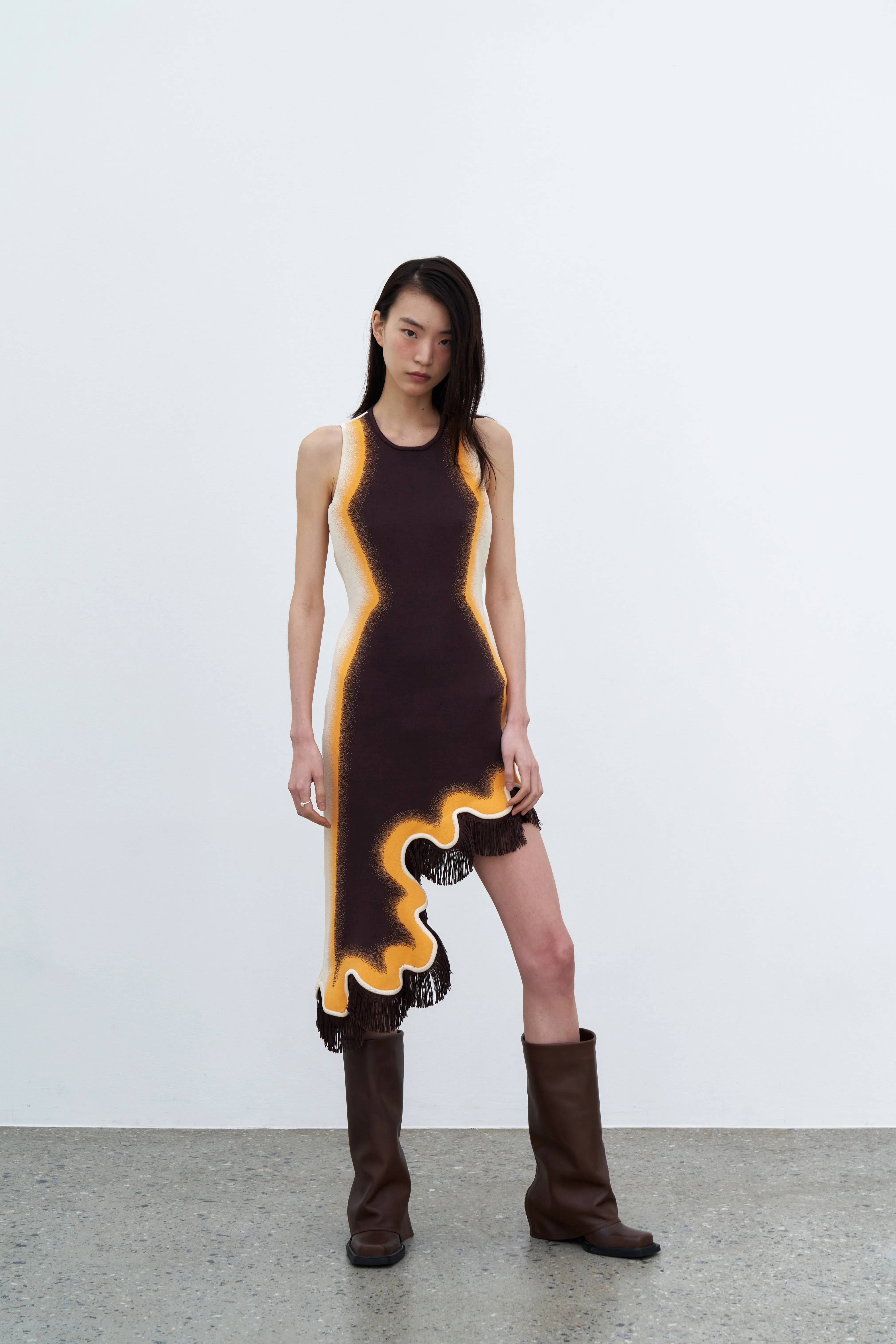 Asymmetric-Neck LOTUS SIGNATURE WAVY DRESS WITH OPEN BACK