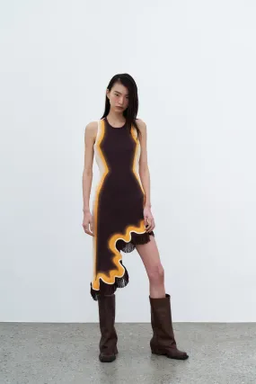 Asymmetric-Neck LOTUS SIGNATURE WAVY DRESS WITH OPEN BACK