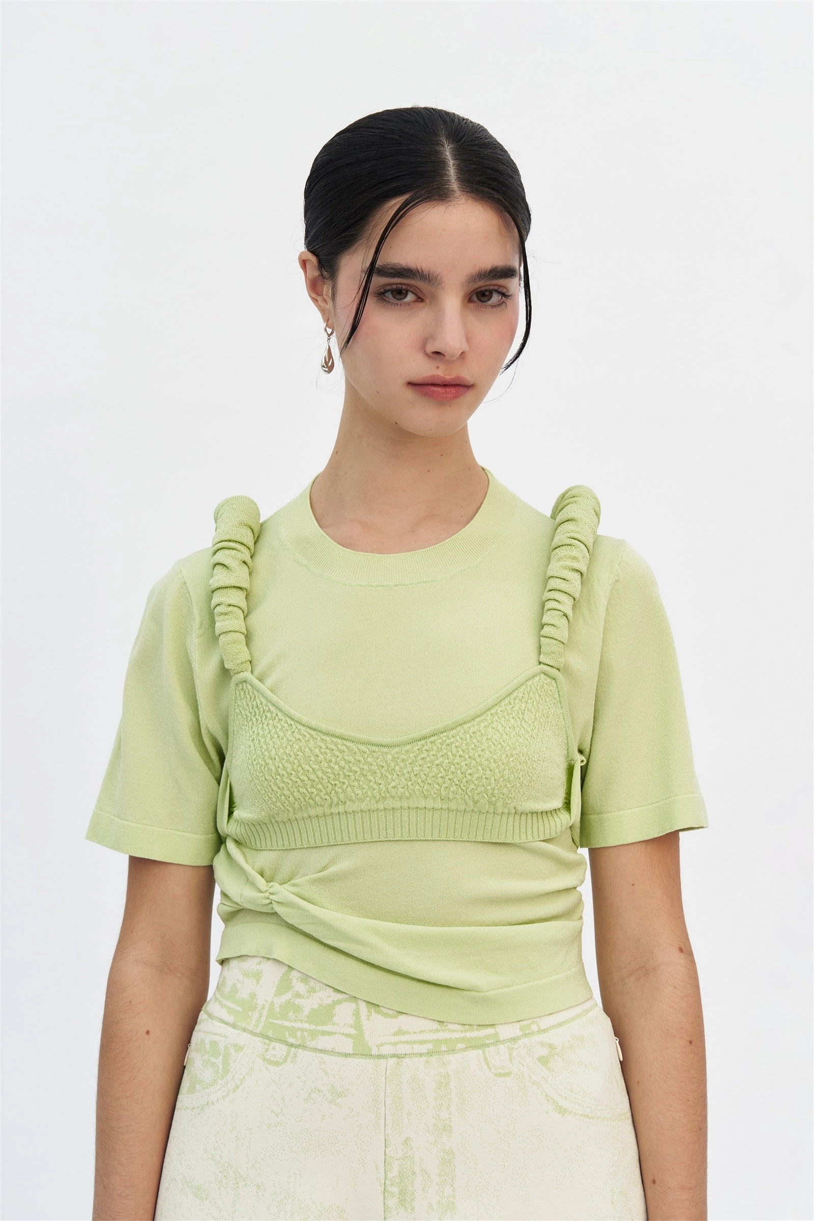 COCO 3D BUBBLE SHORT SLEEVE TOP Layered Hemline SoftLining