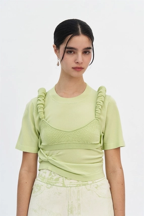 COCO 3D BUBBLE SHORT SLEEVE TOP Layered Hemline SoftLining