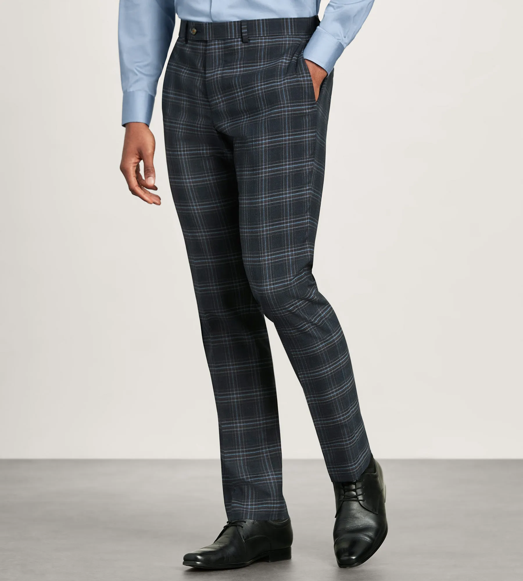 Slim Fit Navy Plaid Suit Pants Move Freely