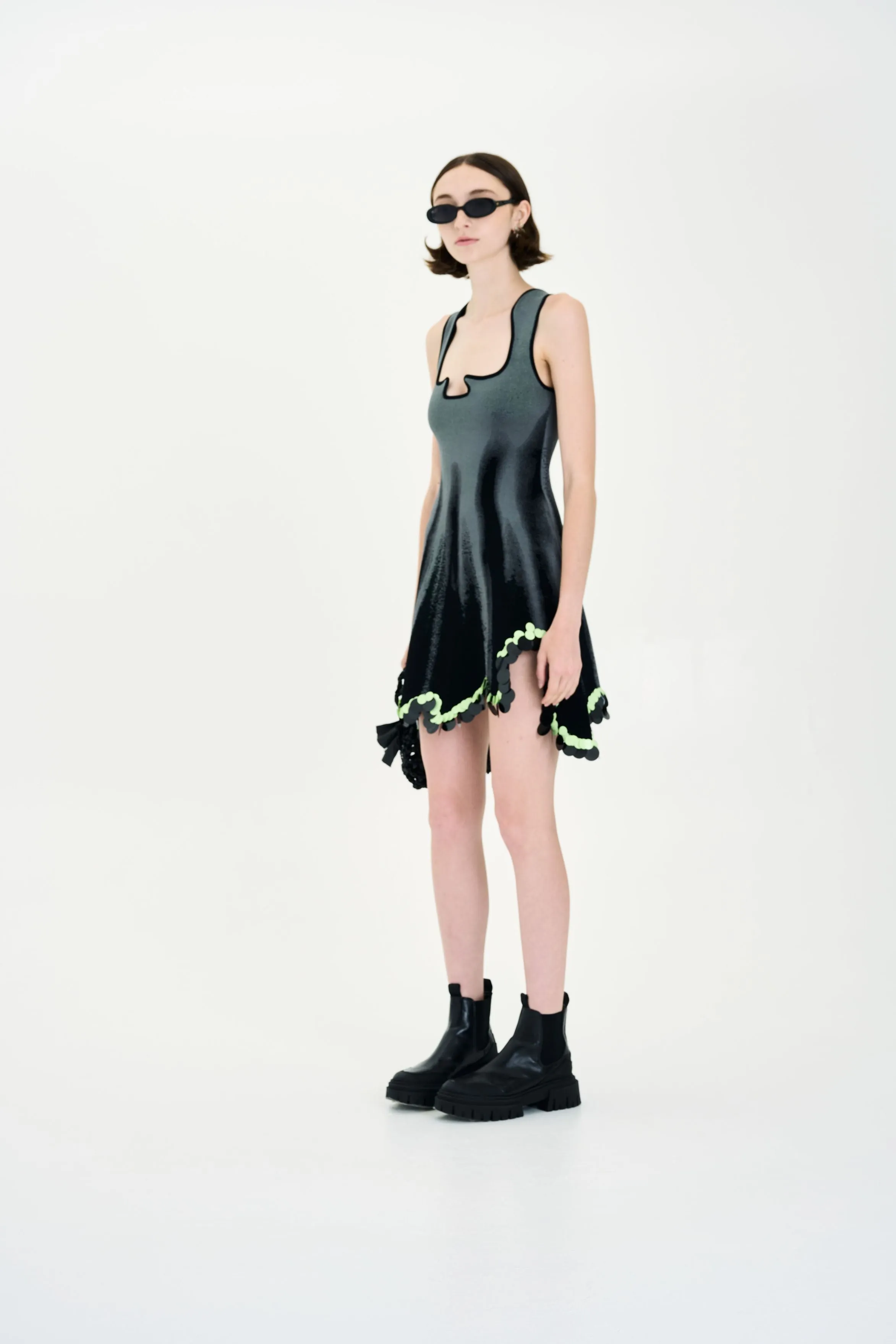 ALYSSA DENIM PRINT WAVY TANK DRESS WITH SEQUINS Leg-Lengthening Go To Wear