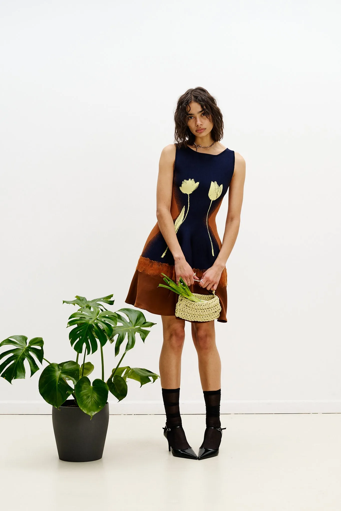 SENNA NEEDLE PUNCH MINI DRESS Relax Draping