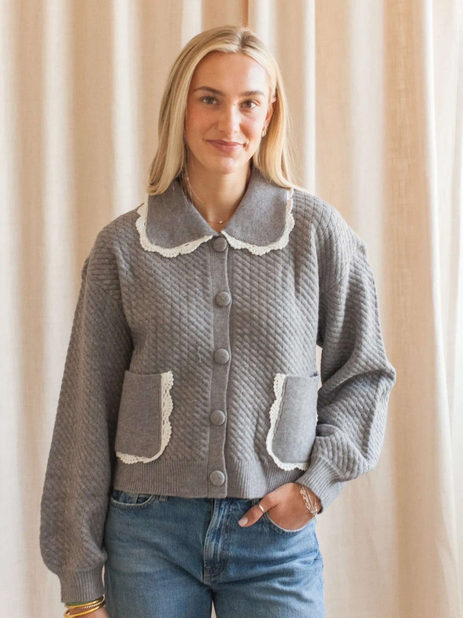 Nina Ribbed Cardigan - Grey Low carbon footprint