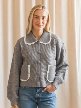 Nina Ribbed Cardigan - Grey Low carbon footprint