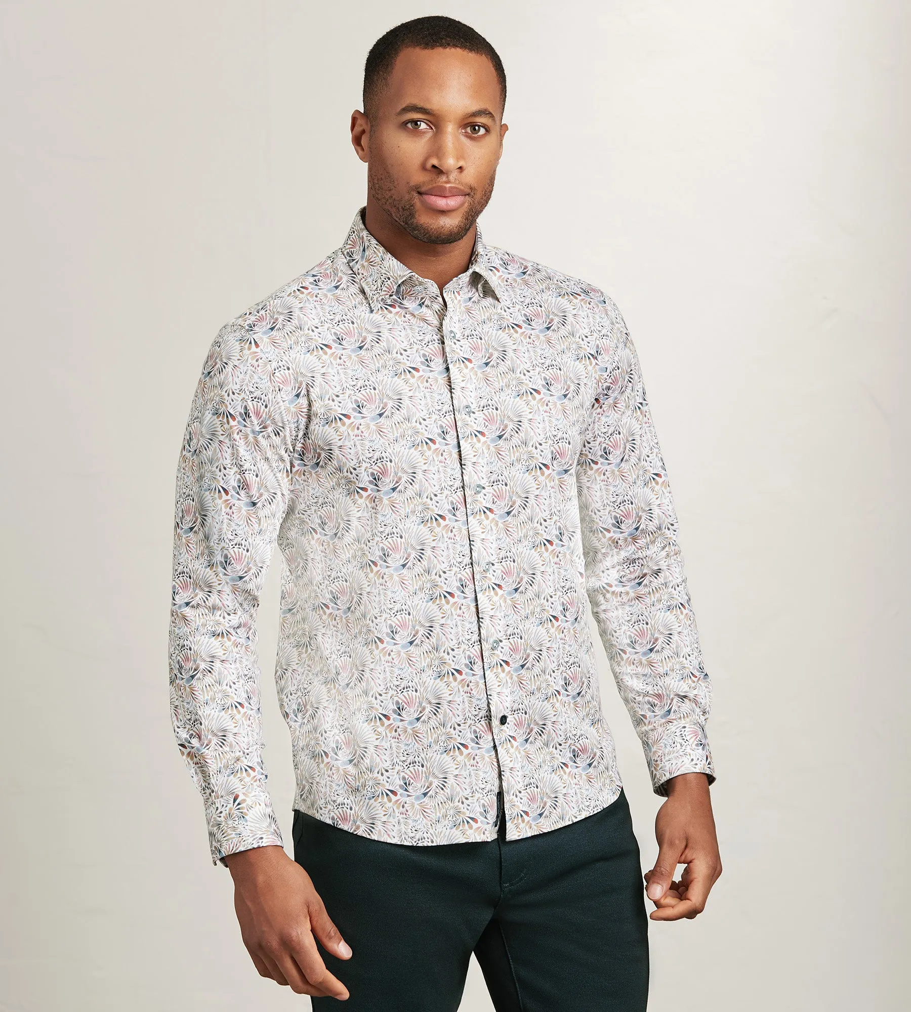 Modern Fit Long Sleeve Paisley Pattern 360 Stretch Casual Shirt Sustainable Dye Process