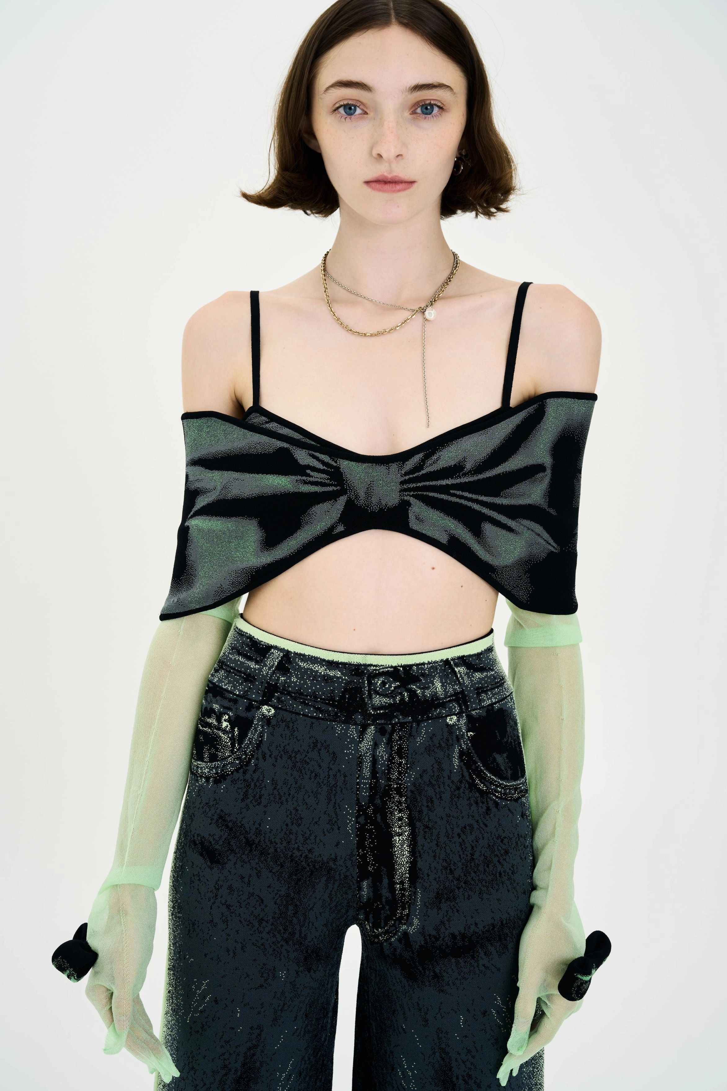 Temperature control Non Restrictive Armhole Cut TULIP DENIM PRINT BRA TOP