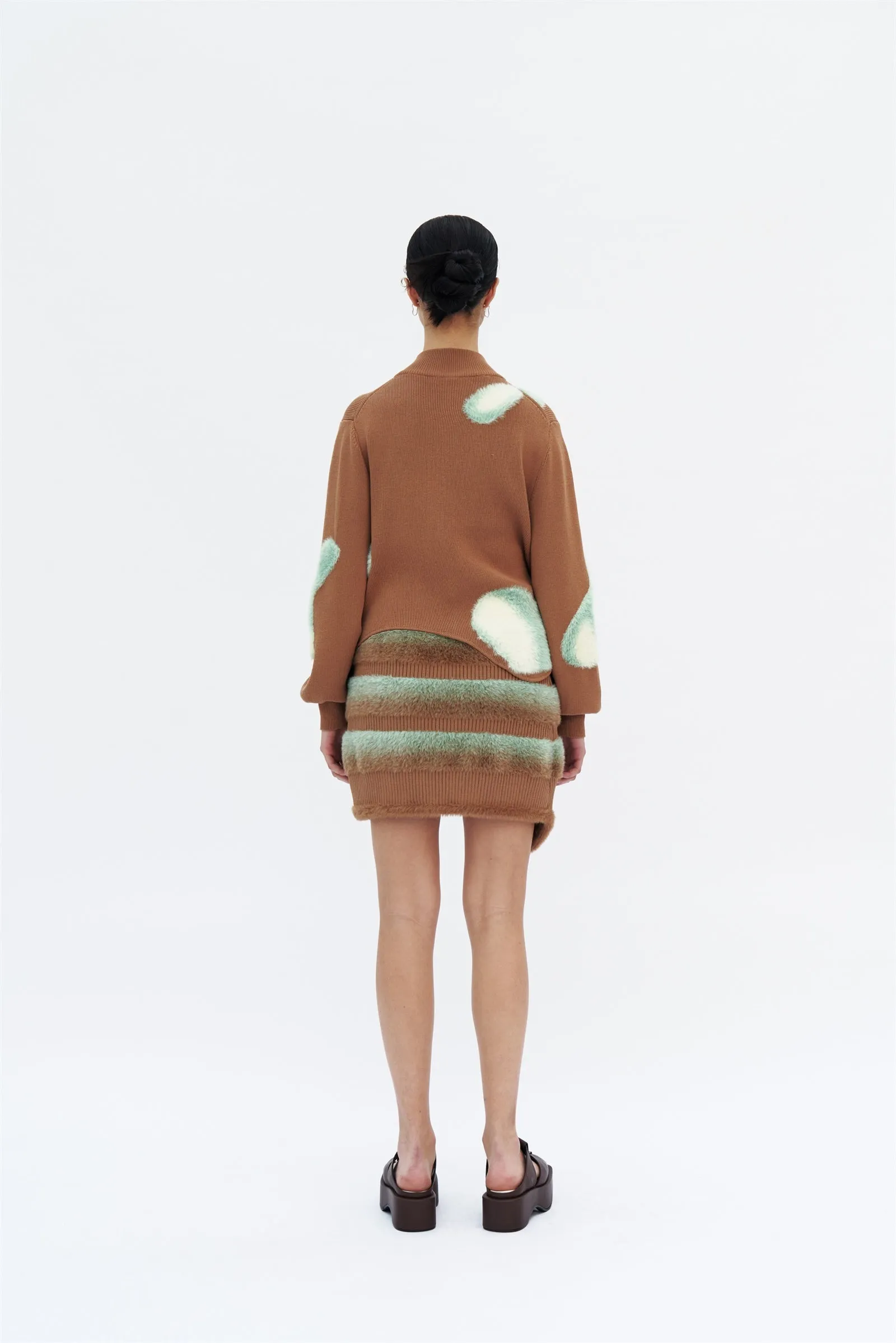 BLENNY MIXED MEDIA JACKET WITH WAVY HEM Green Material Modular Attachment Points