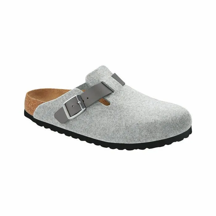 Womens Birkenstock Boston Wool/Oiled Leather Narrow in Light Gray/Iron Family Fit Daily Style