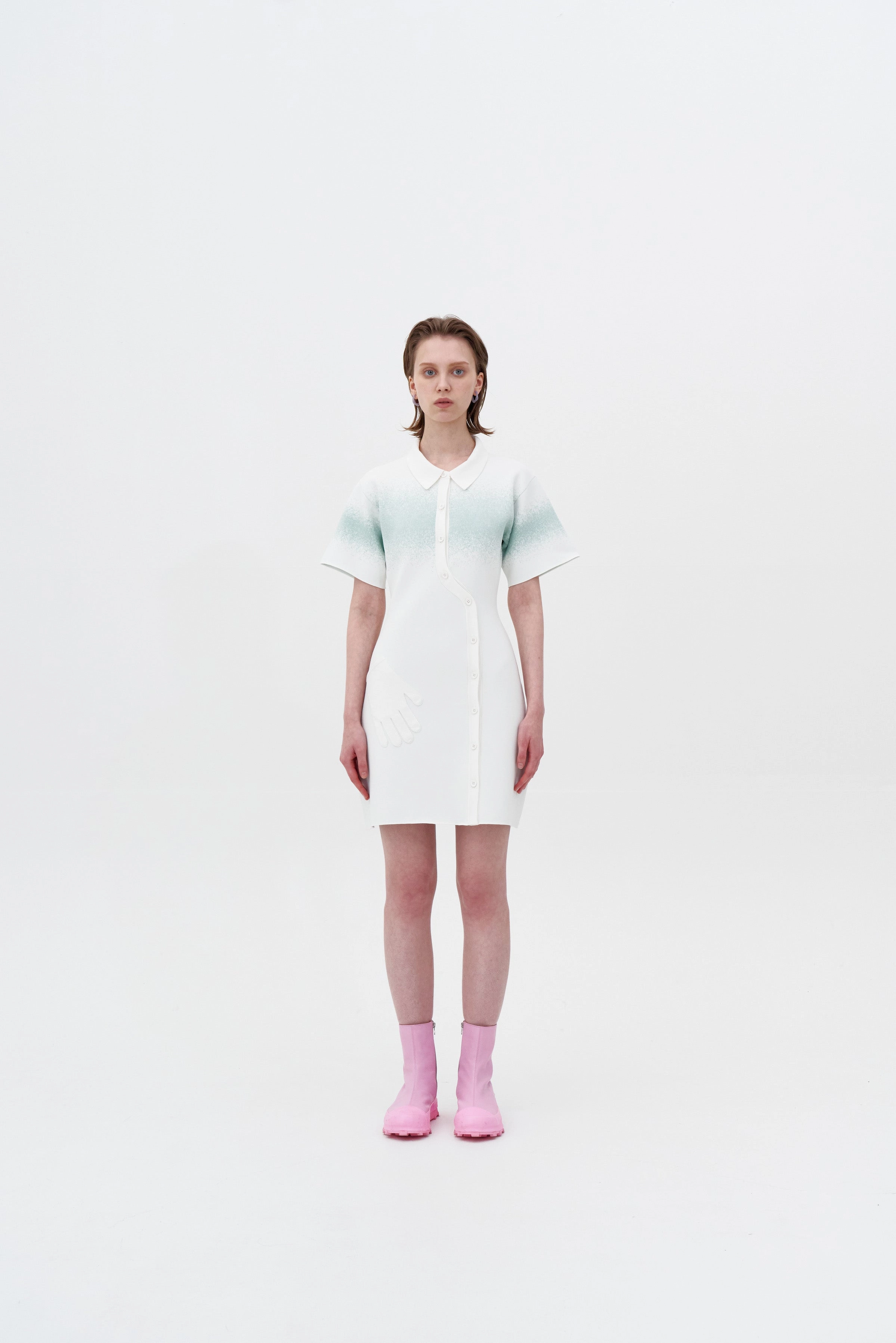 PHOEBE "SPRAY PAINTED" POLO DRESS Pleated-Texture Flowy Layers