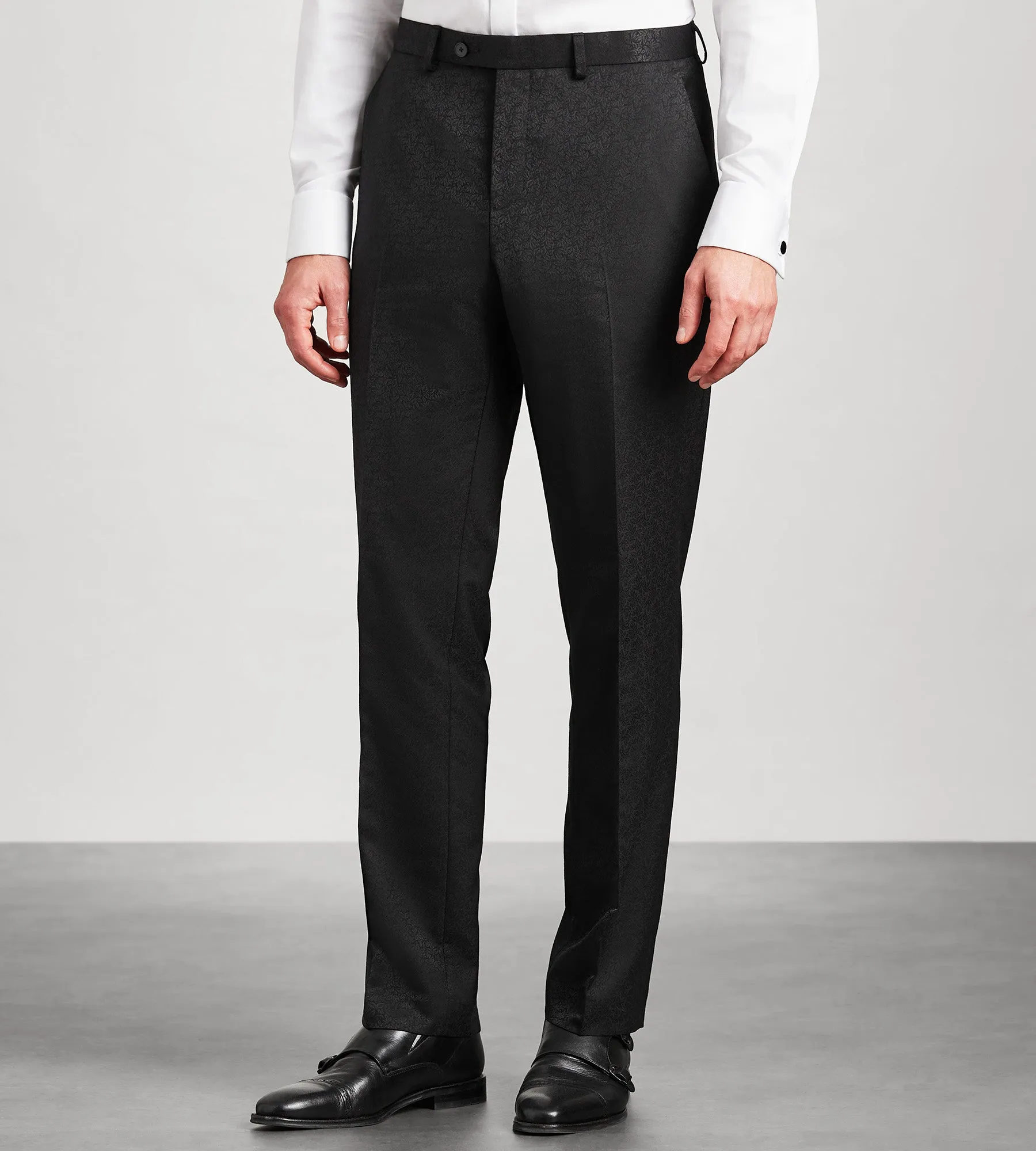 Low Profile Laser Cut Perforations Modern Fit Black Jacquard Tuxedo Pants