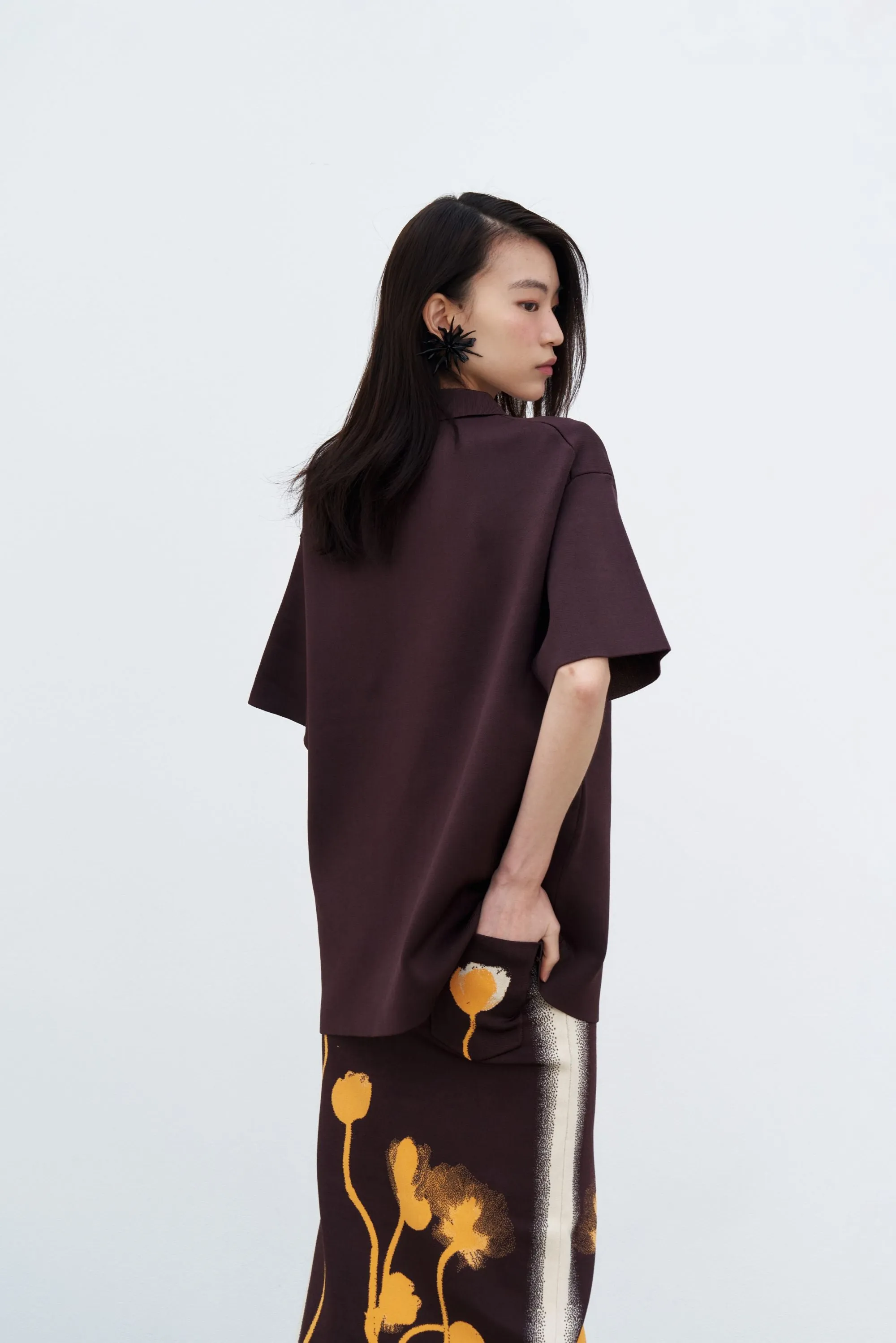 Anti Snag Fabric LILY FLOWER PRINT WAVY MIDI SKIRT