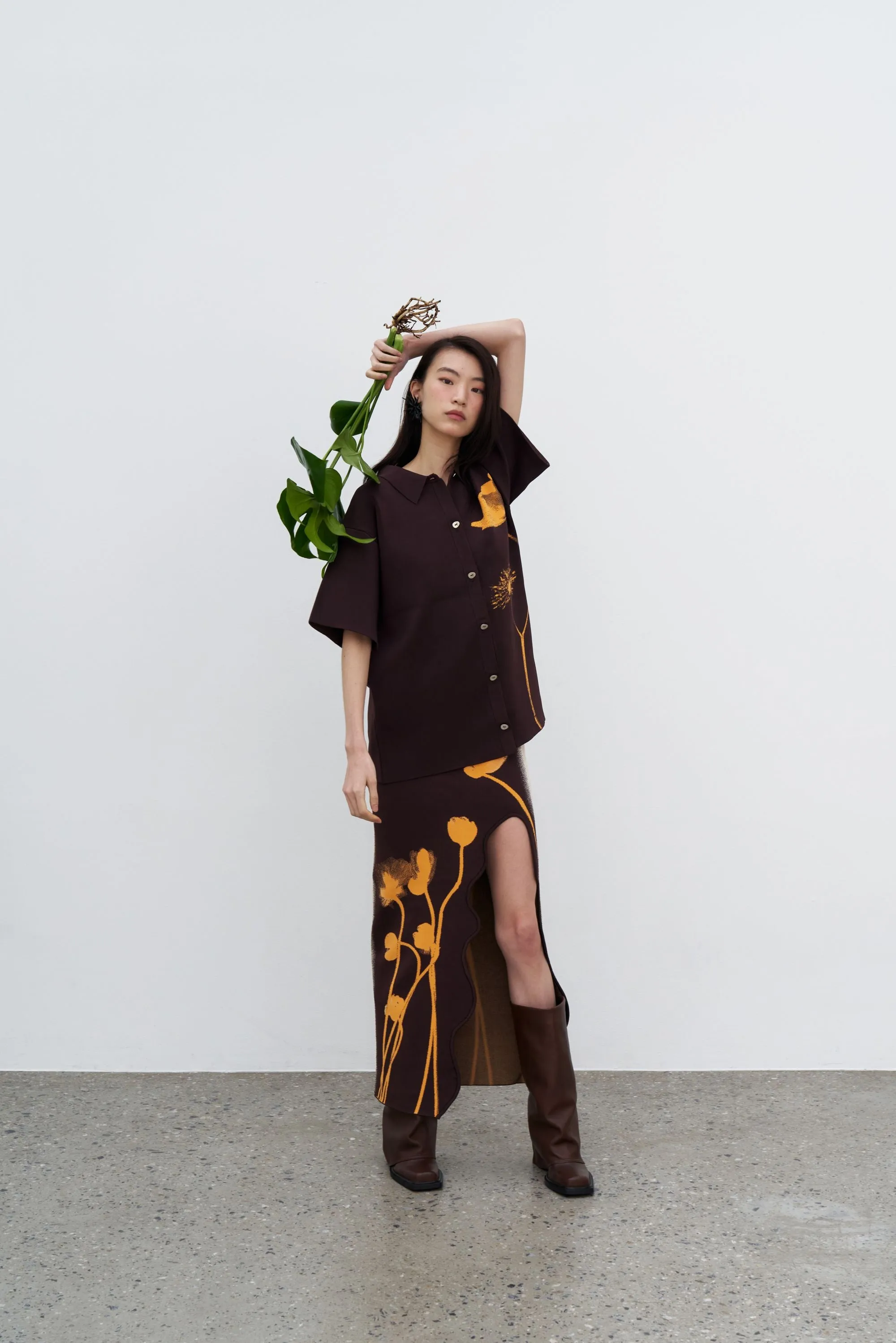 LILY FLOWER PRINT WAVY MIDI SKIRT Chill Style