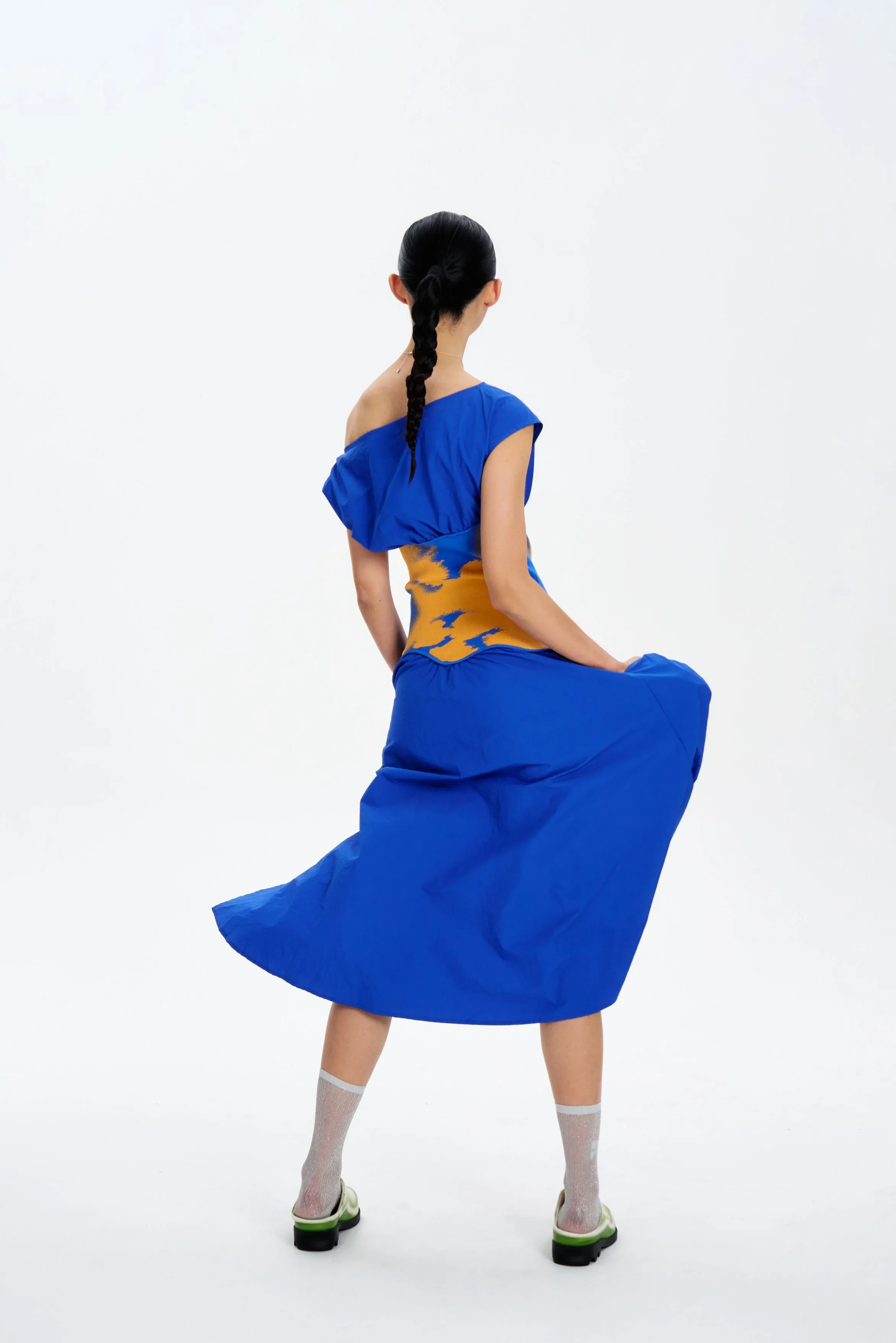 LEAH MIXED MEDIA MIDI DRESS CrinkleResistantWeave Street Elegance