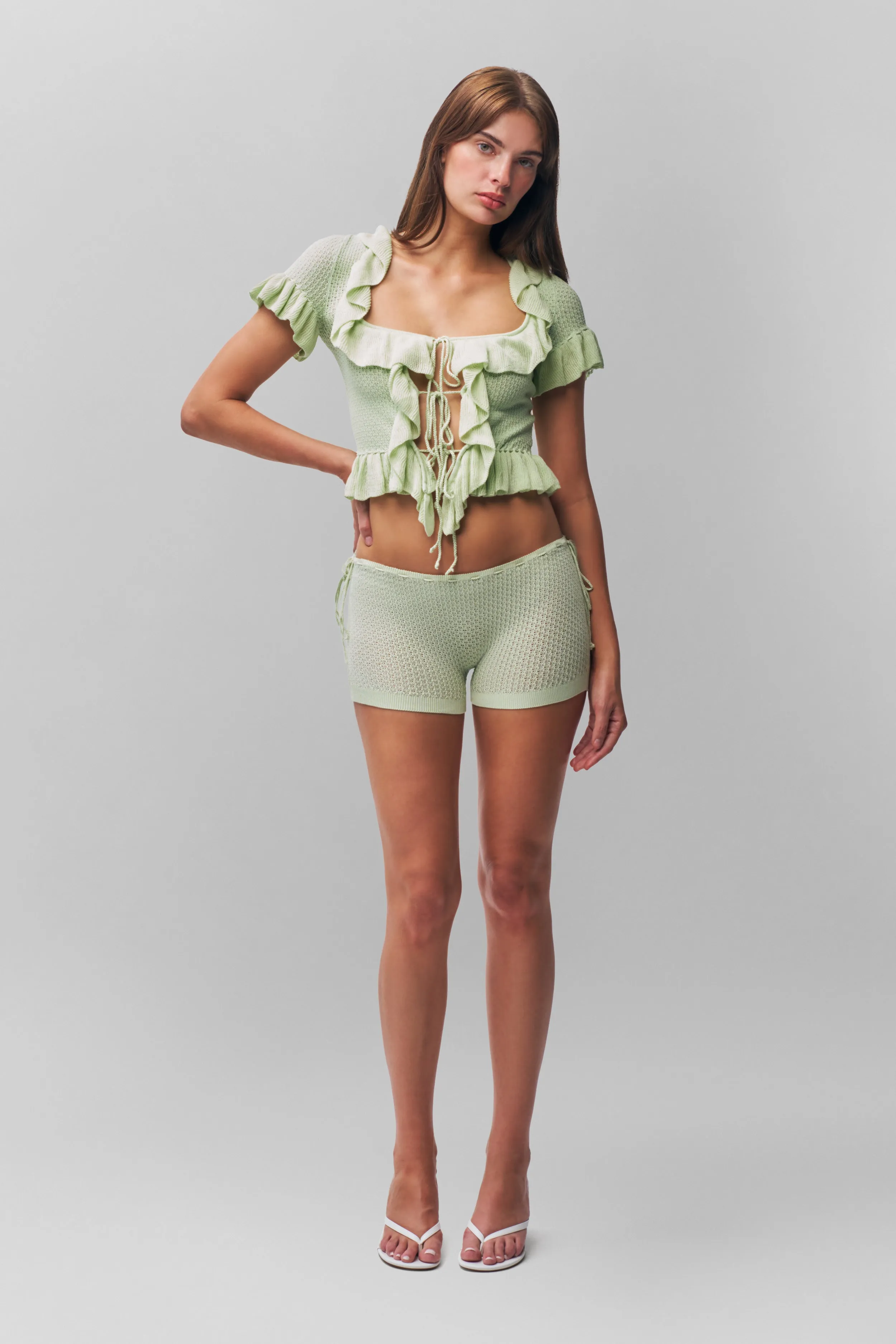 Ruffle Knit Tie Top Reversible design