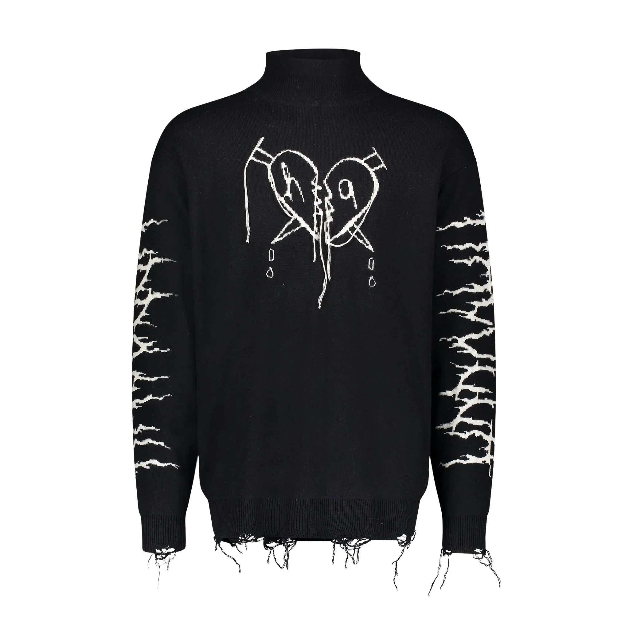 Fashion Knitwear Casual Essentials BROKEN HEART TURTLE NECK BLACK SWEATER