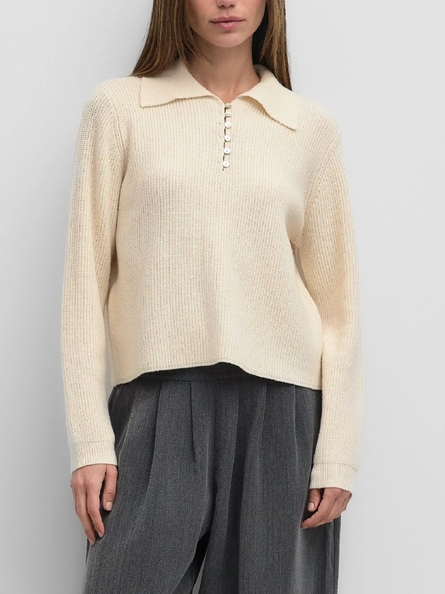 Michelle Button Sweater Ivory Performance Ready
