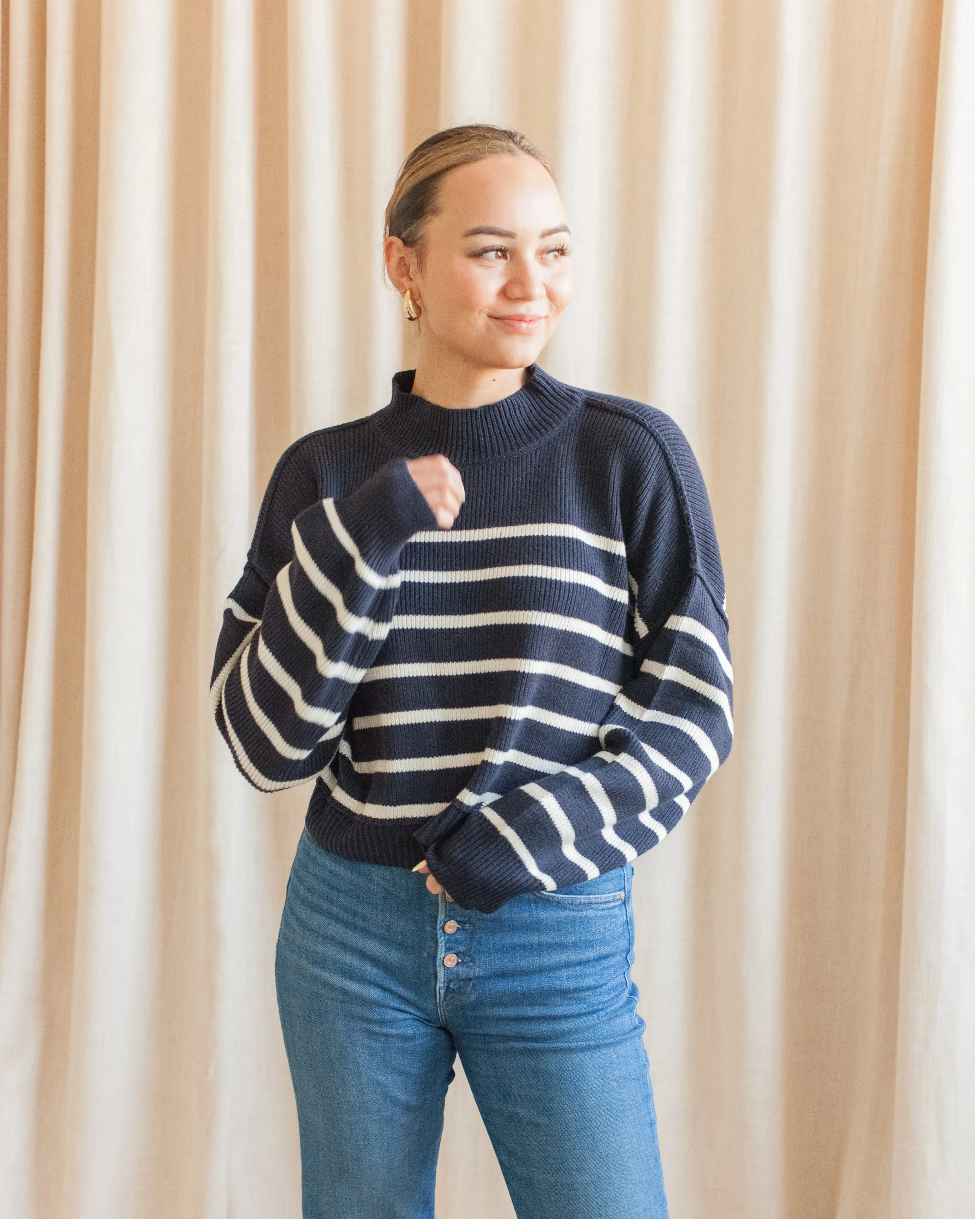 Warm and Snuggly Julian Stripe Sweater - Navy