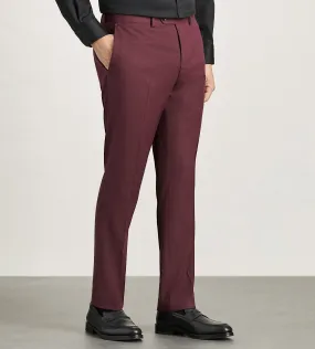 Reflective Trim Options Slim Fit Burgundy Solid Suit Pants