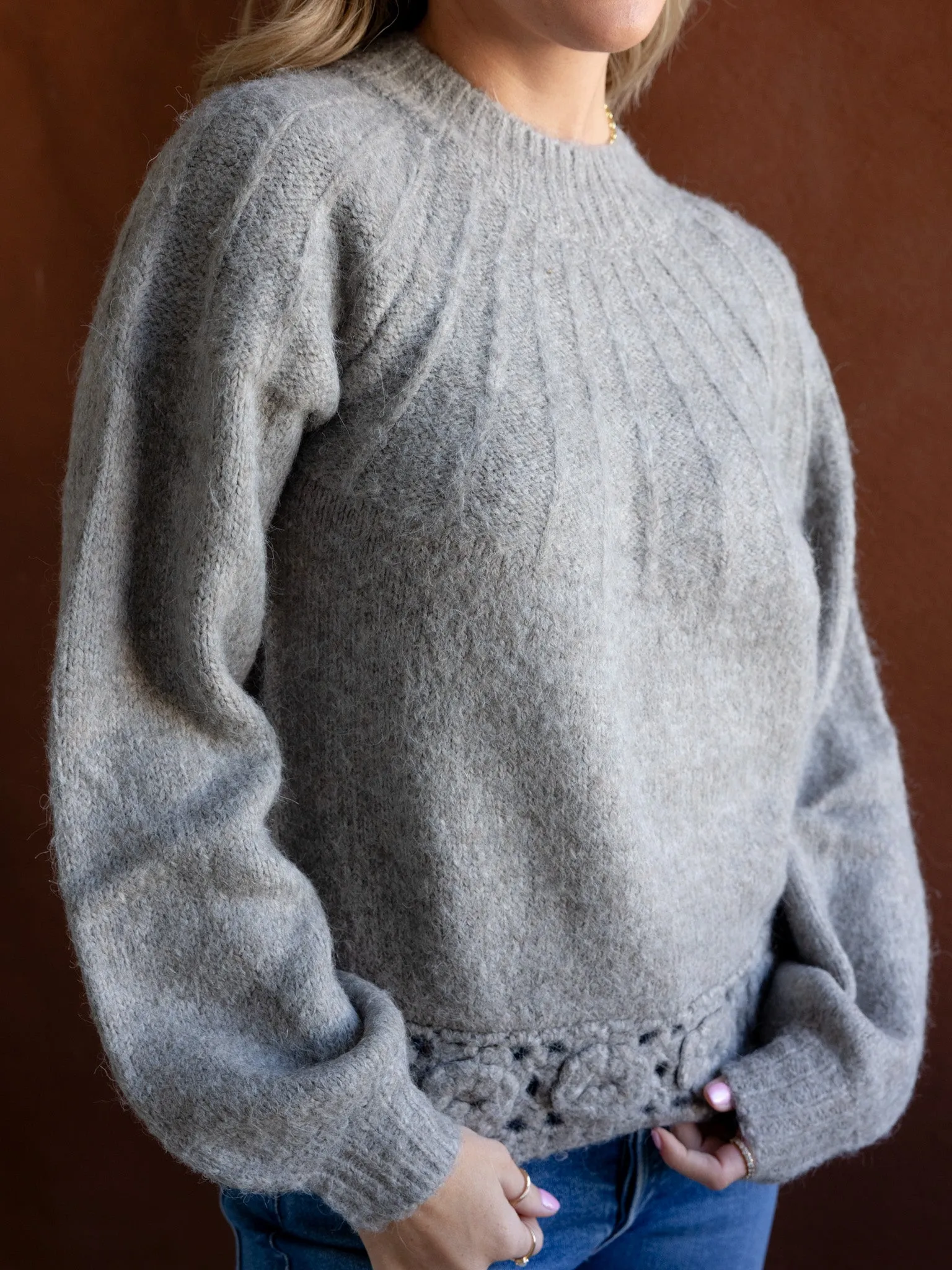 Relaxed Comfort Wear Crochet Hem Sweater