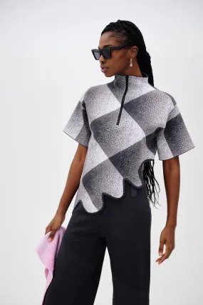 Reflective Trim MARGOT PLAID TOP WITH WAVY HEM