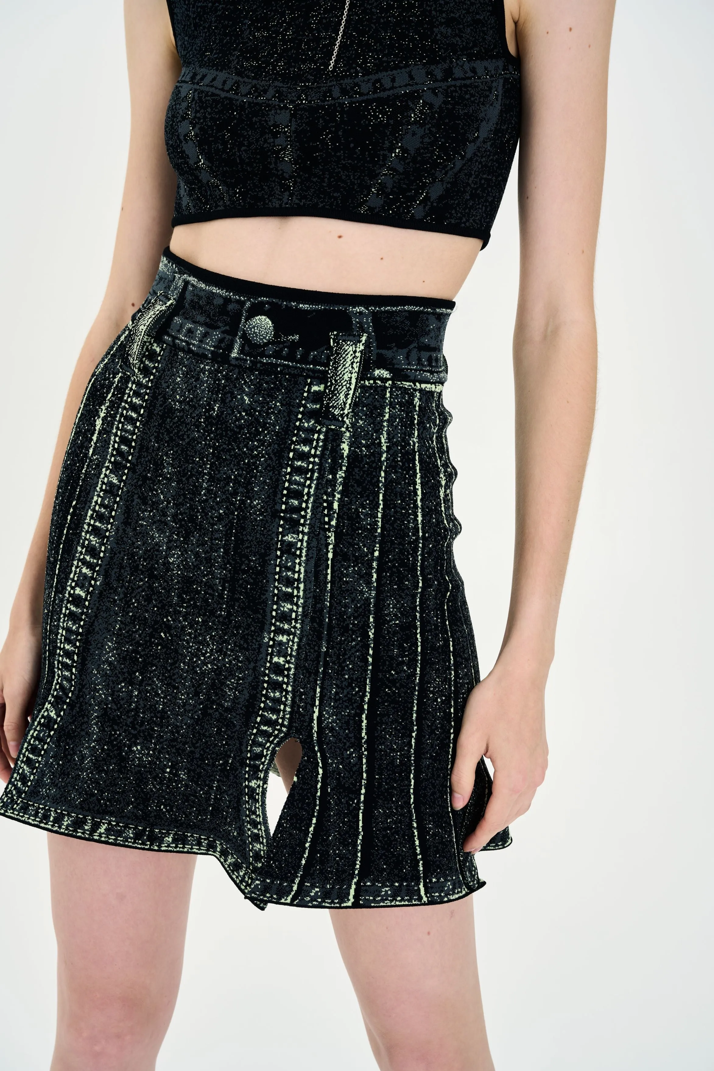 Anti Static Fabric Noise Reduciting Fabric DAHLIA DENIM PRINT CARWASH SKIRT