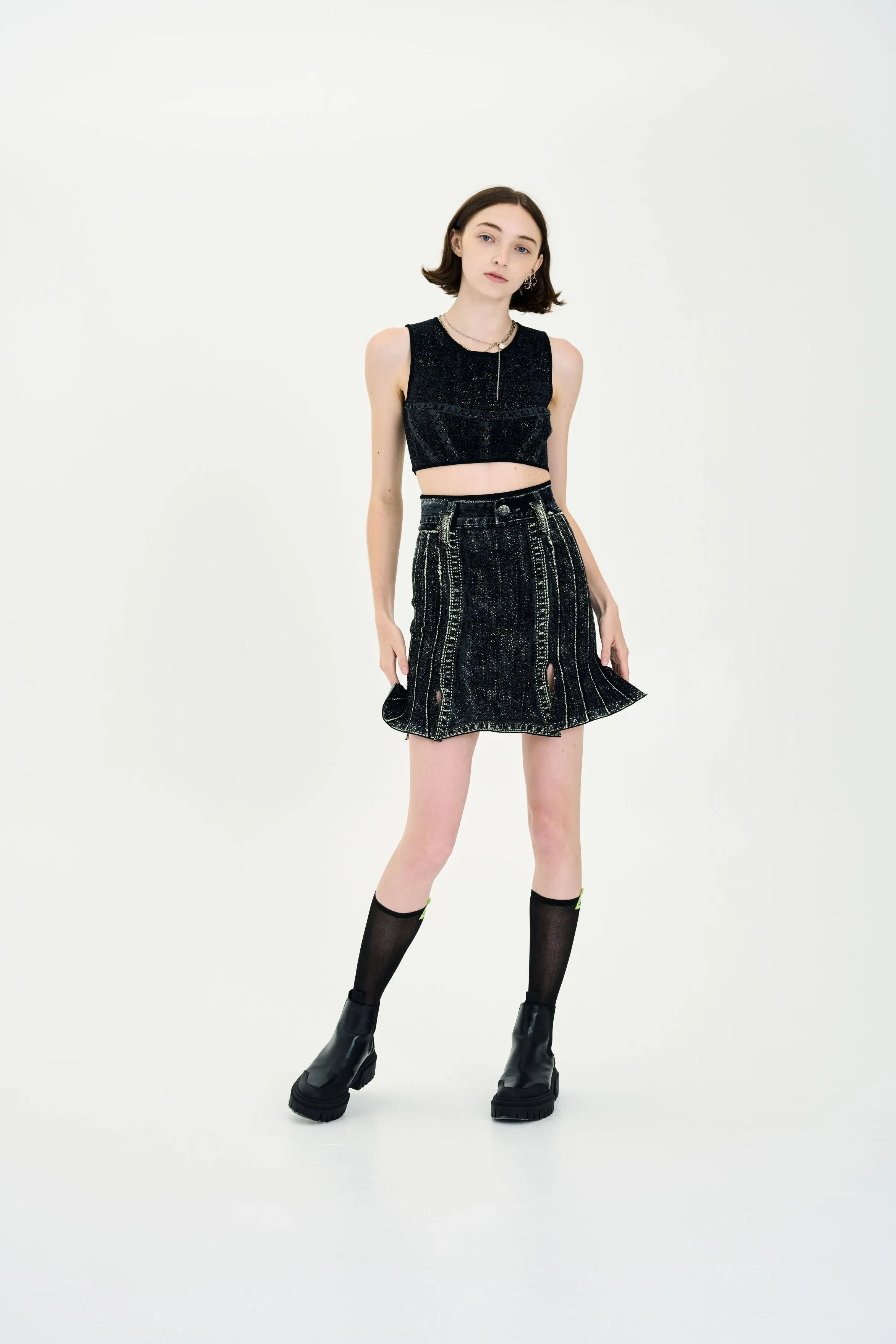 DAHLIA DENIM PRINT CARWASH SKIRT Flex Fit WaterRepellent