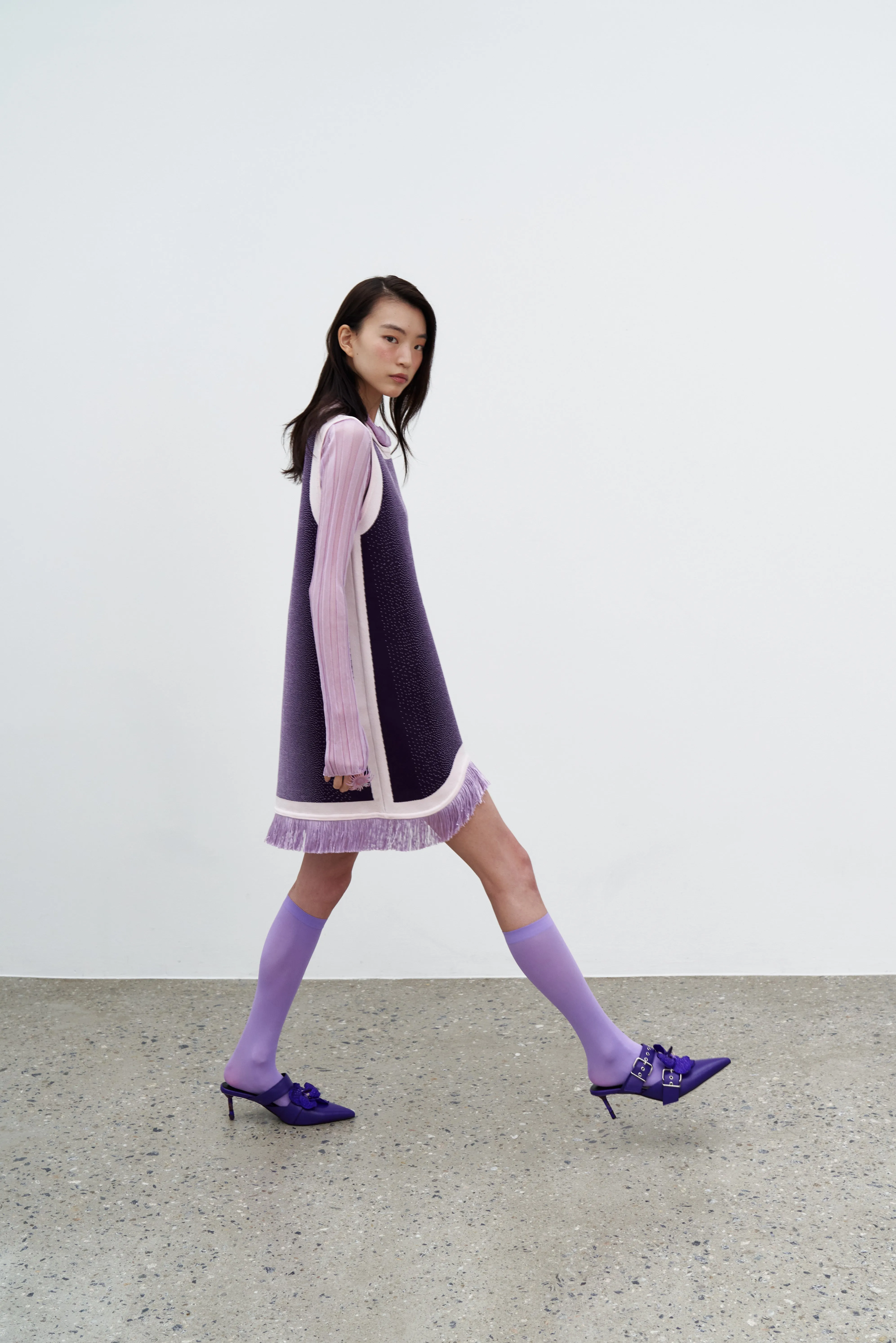 DAISY GRADIENT PRINT A-LINE DRESS WITH FRINGE Layered Movement