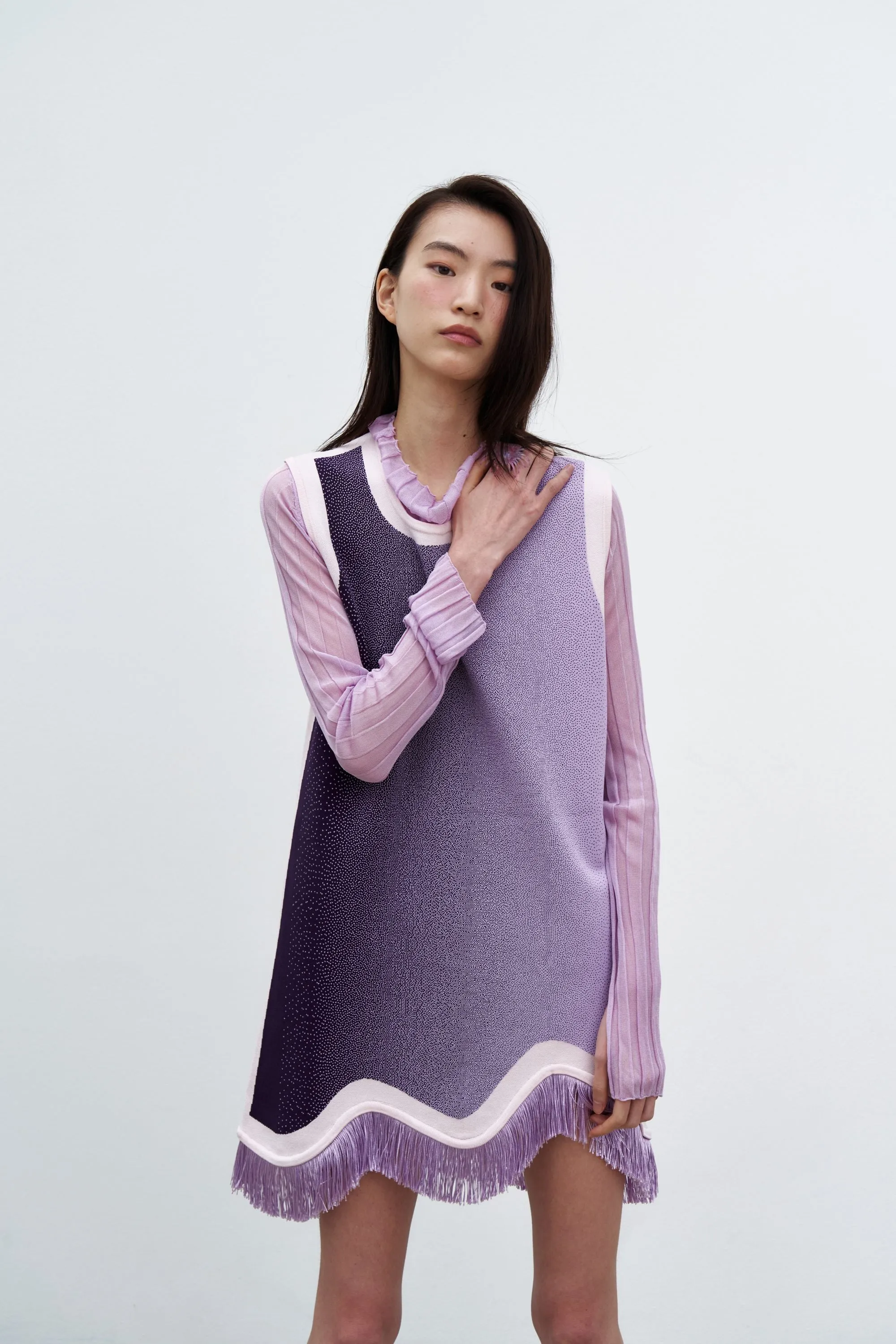 DAISY GRADIENT PRINT A-LINE DRESS WITH FRINGE Villa Light