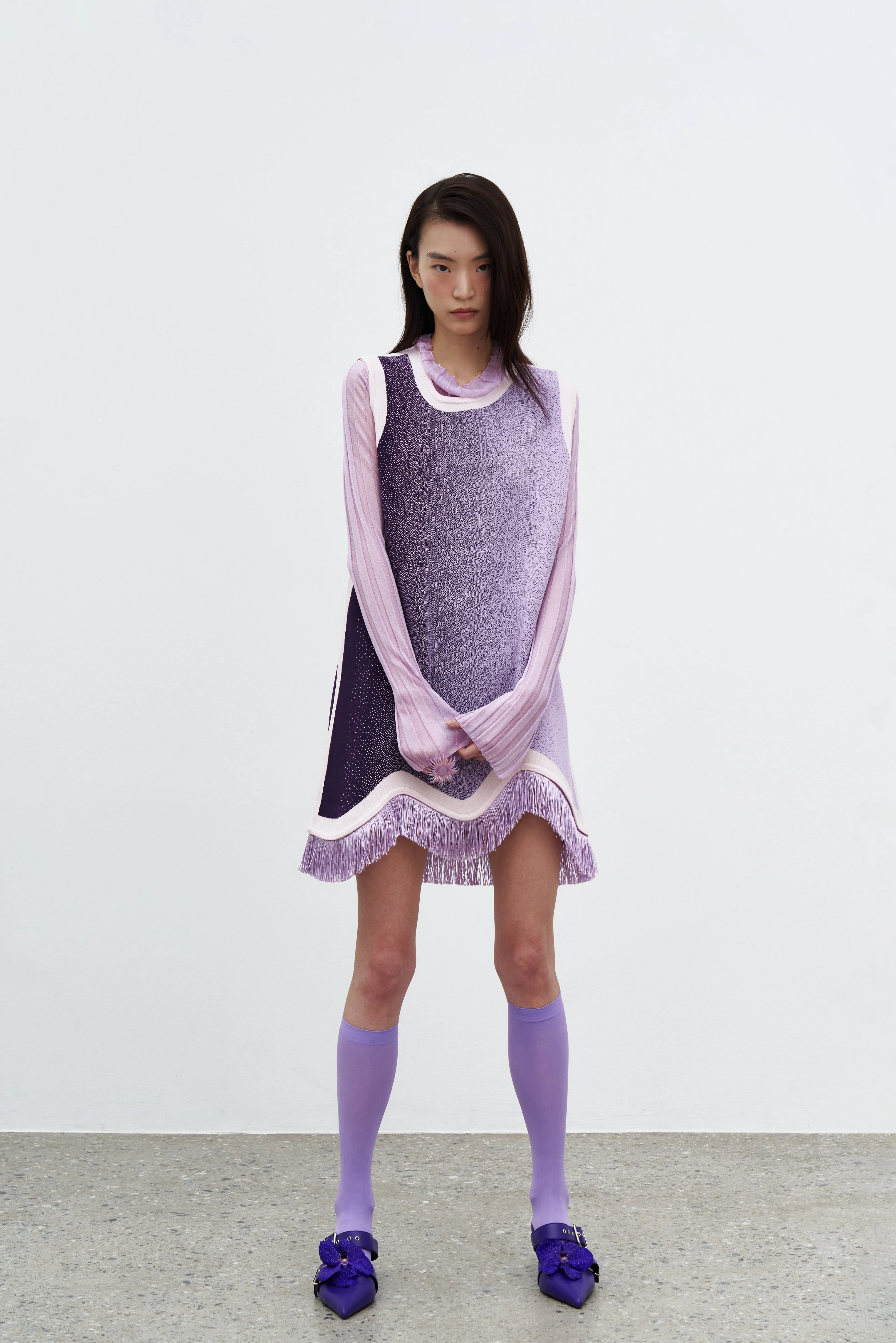 Cool Draping DAISY GRADIENT PRINT A-LINE DRESS WITH FRINGE