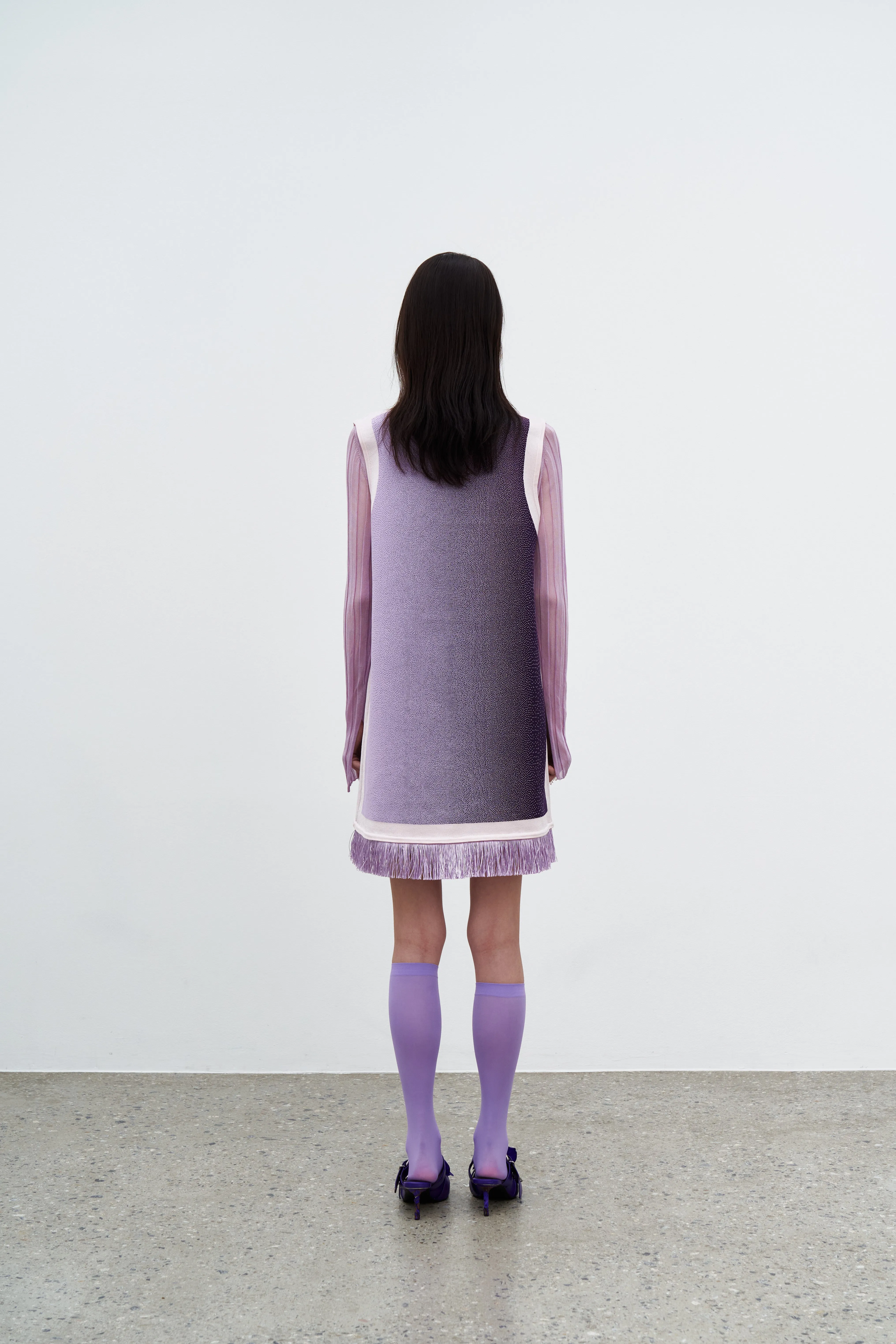 DAISY GRADIENT PRINT A-LINE DRESS WITH FRINGE ReinforcedHem