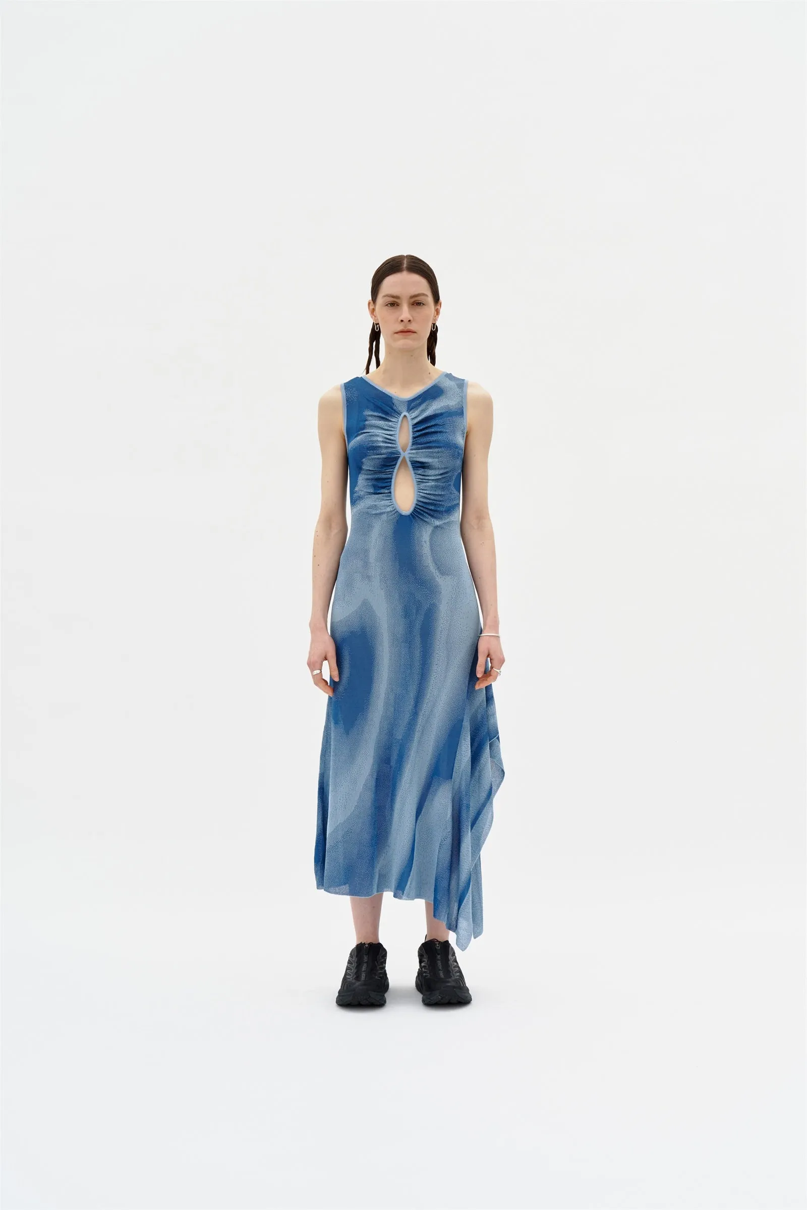 Rhinestone-Detail Soft-touch ROSIE RUCHED SHEER TANK DRESS