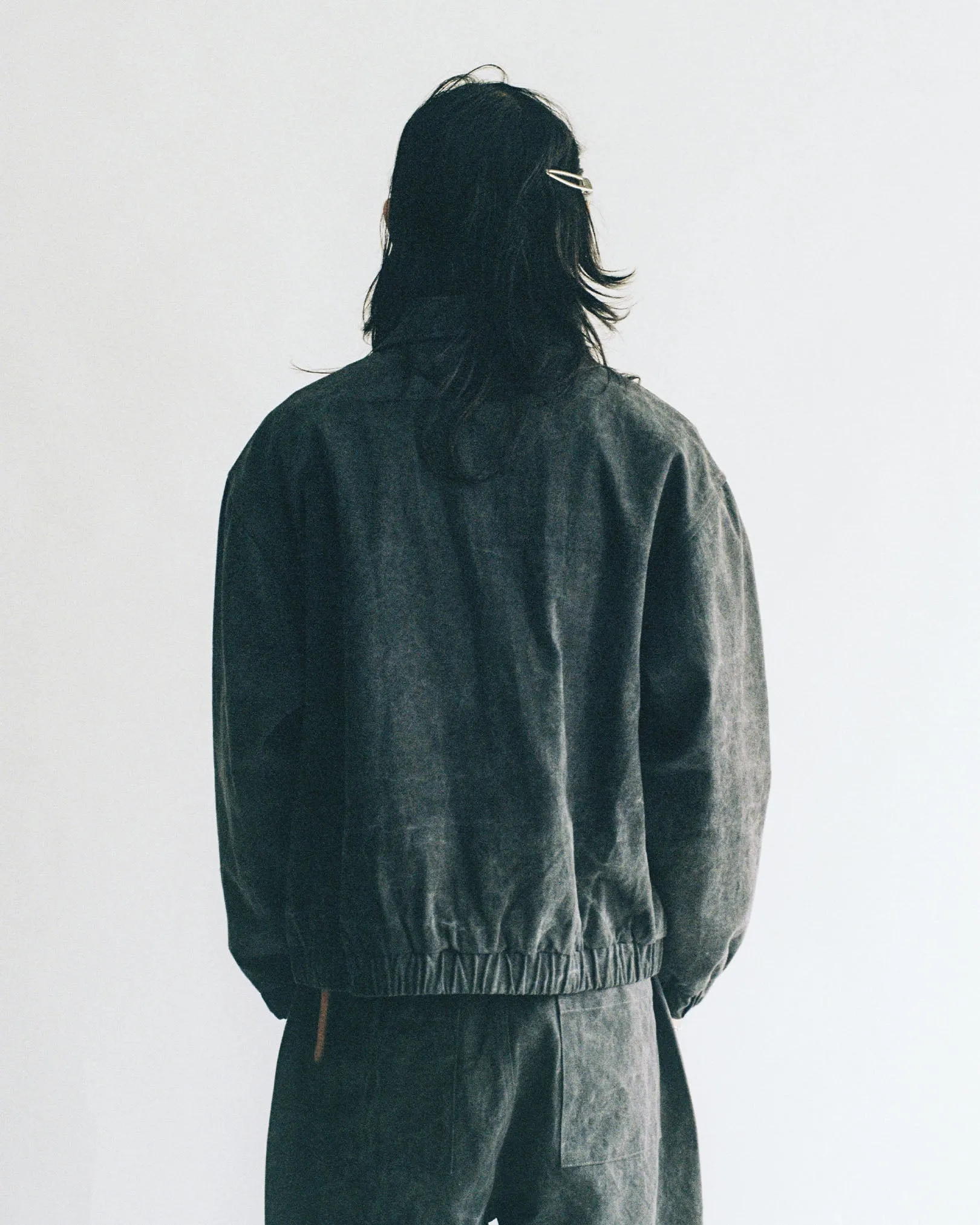 Distant Washed Harrington Jacket Heat Reflective Tech Drop Tail Hem