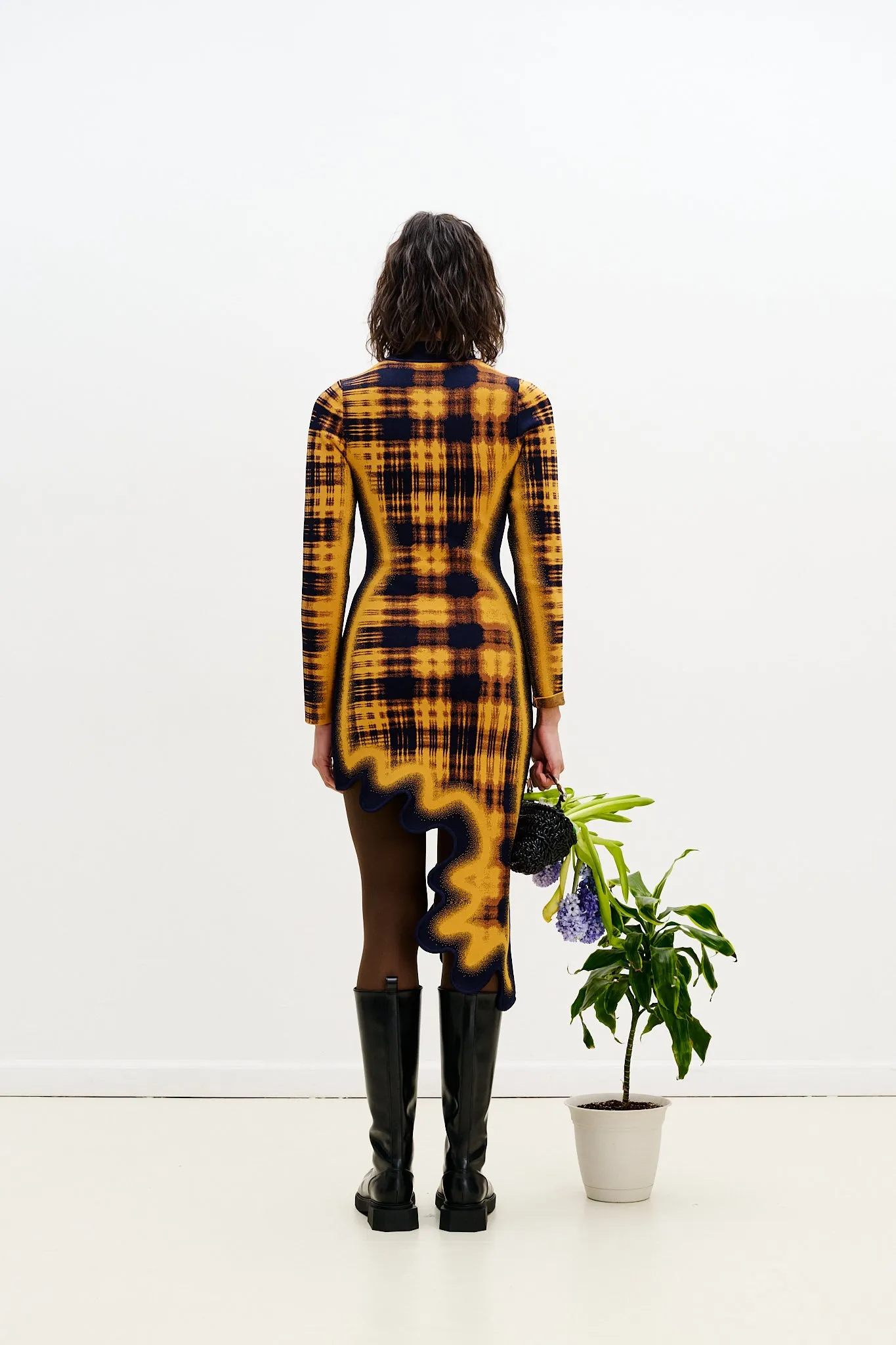 DOBBY LONG SLEEVE WAVY DRESS Comfortable and Flattering