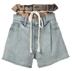 DOUBLE HAC DENIM SHORTS BLUE DENIM/ JUNGLE CAMO Wrap style Clean Finish
